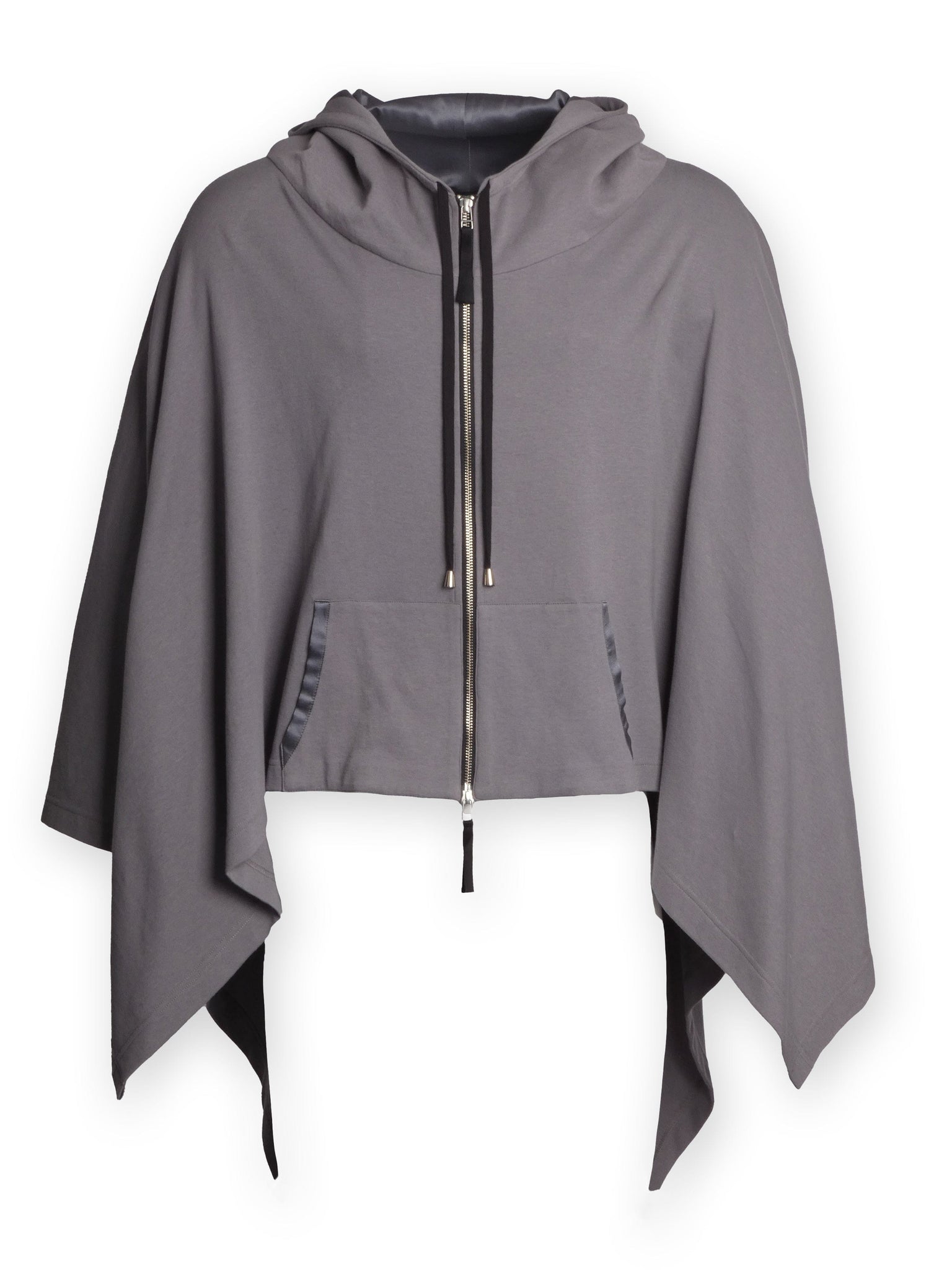 Grey Sleeveless Zip Up Poncho