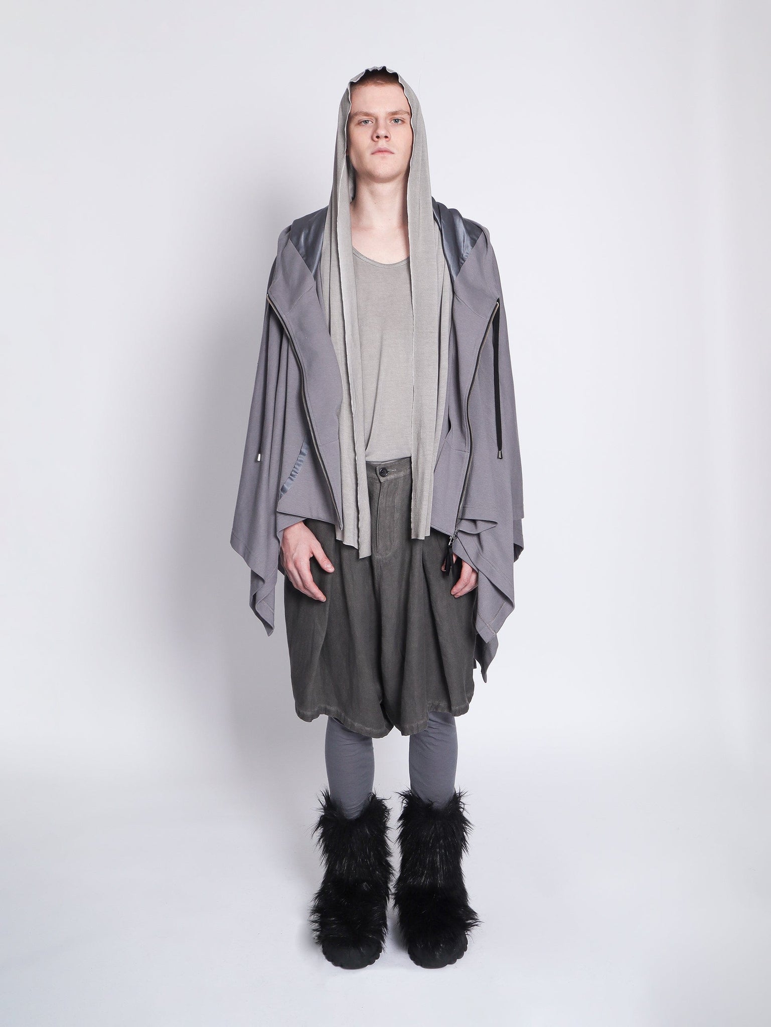 Grey Sleeveless Zip Up Poncho