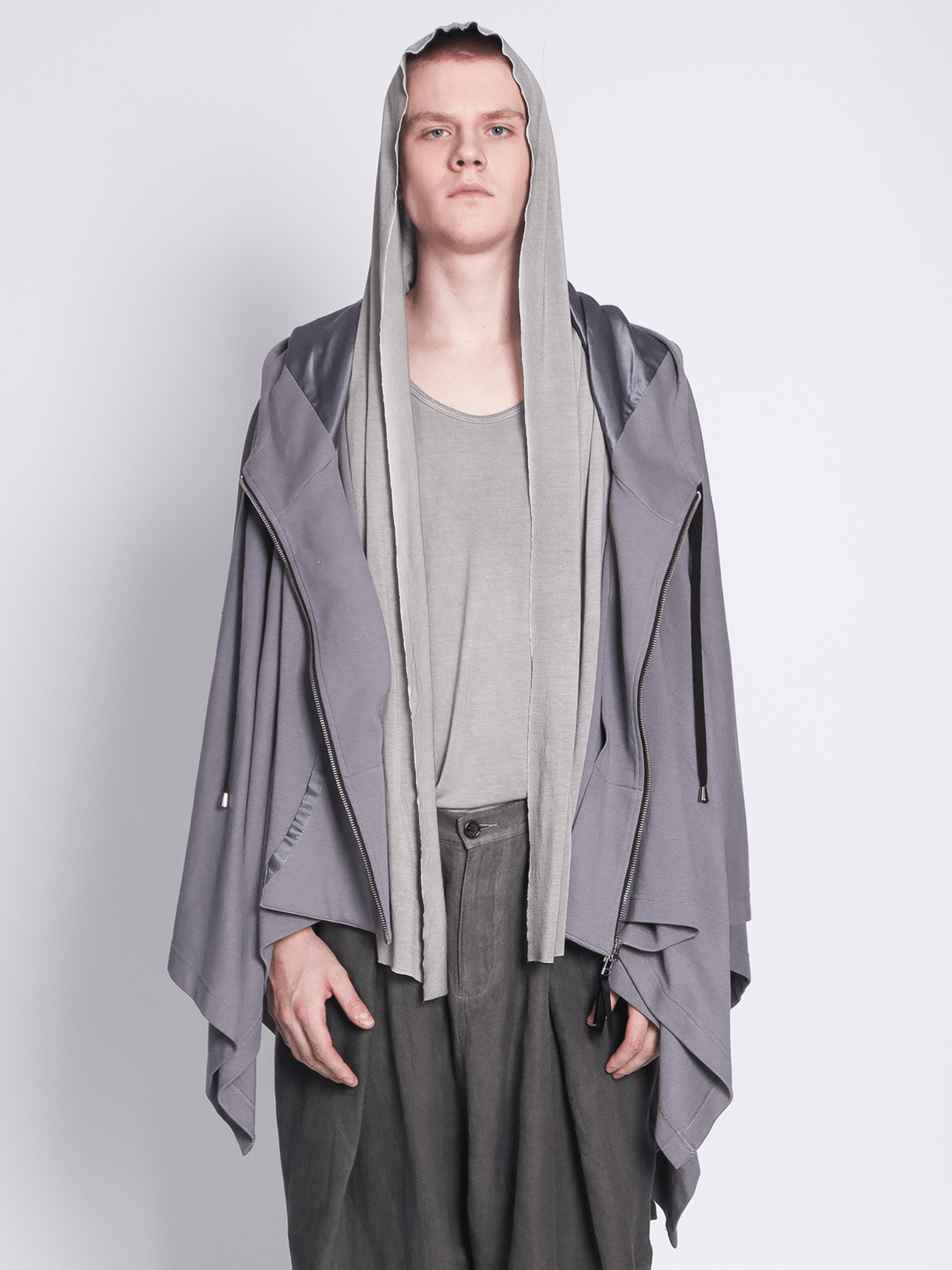 Grey Sleeveless Zip Up Poncho