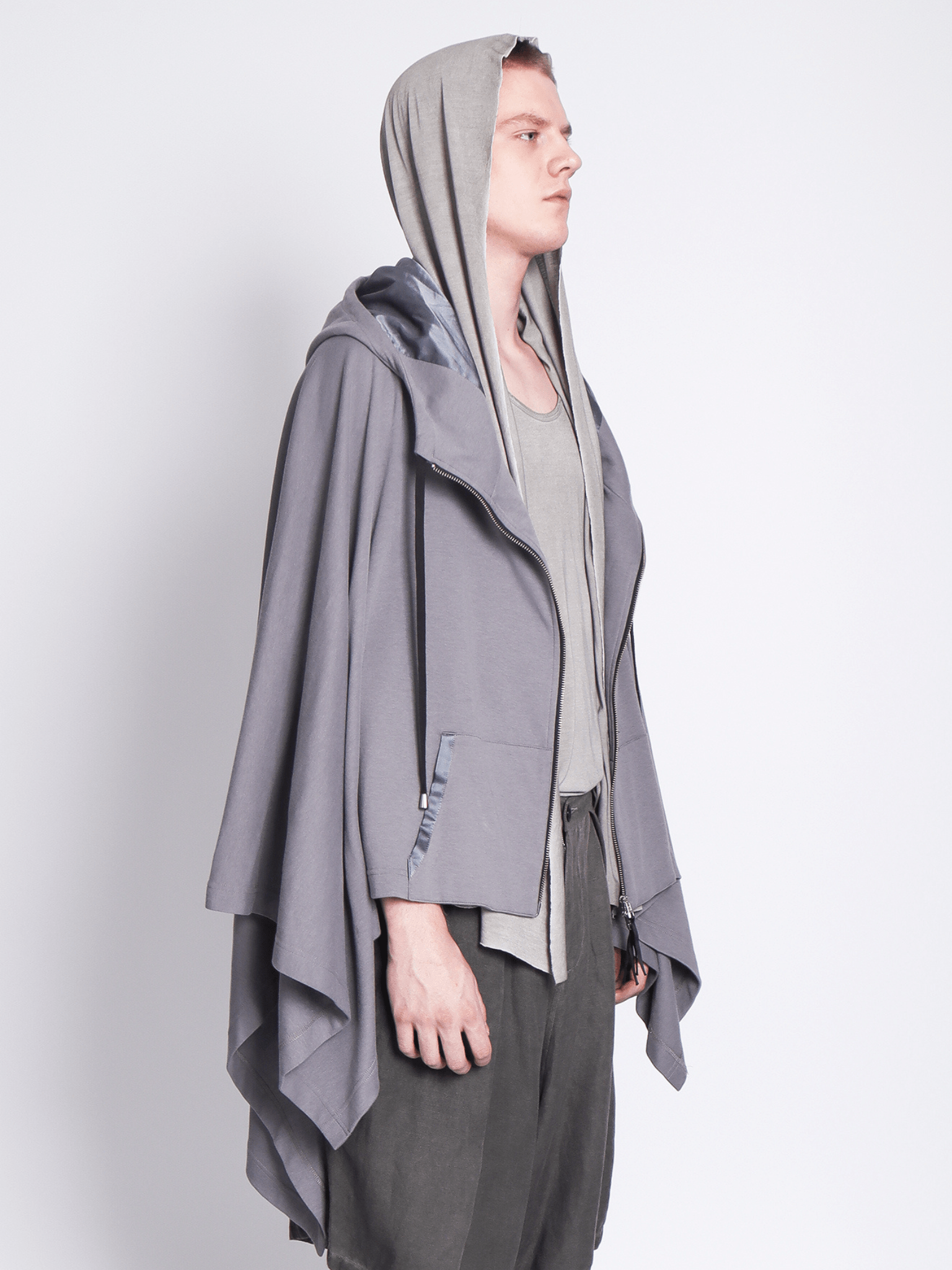 Grey Sleeveless Zip Up Poncho