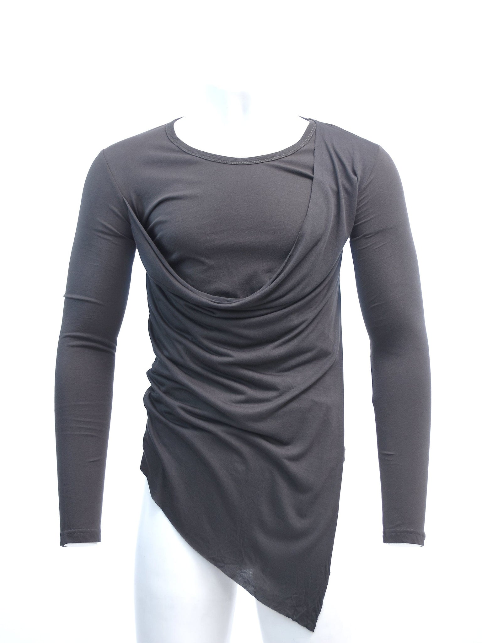 Grey Swoop Layered Asymmetric Long Sleeve T-Shirt