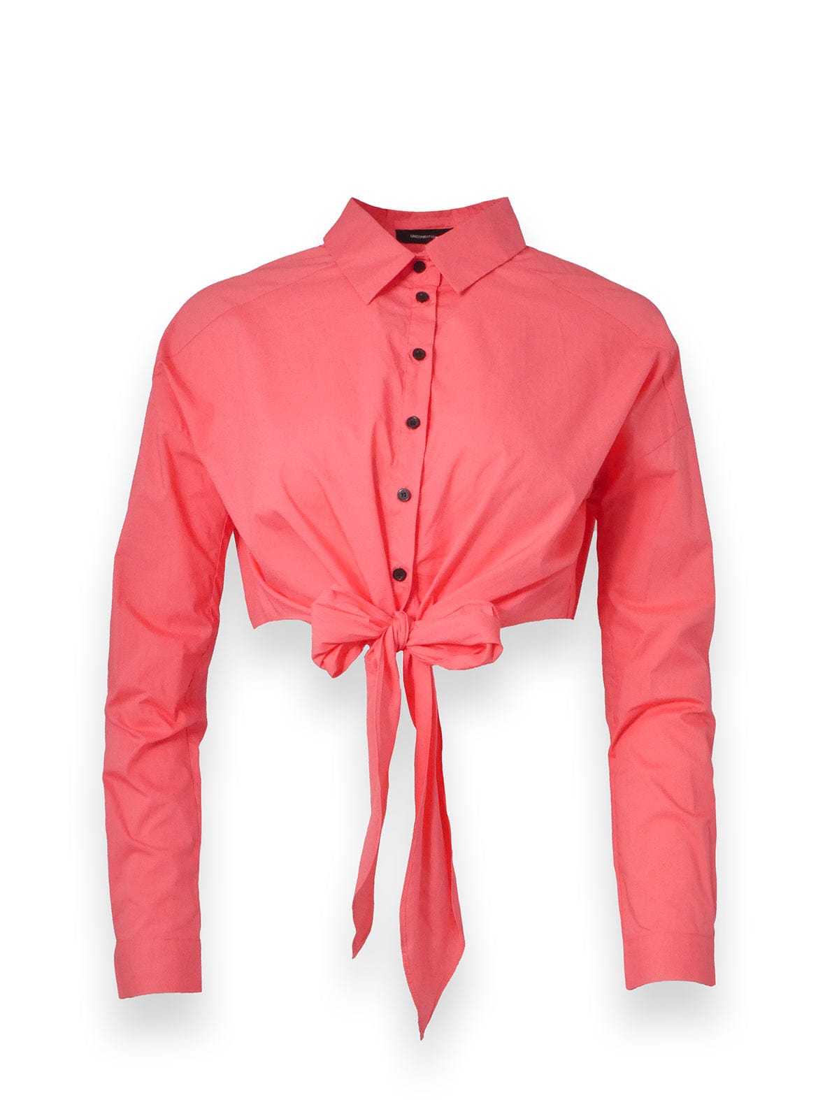 Hot Pink Tie Up Cropped Shirt