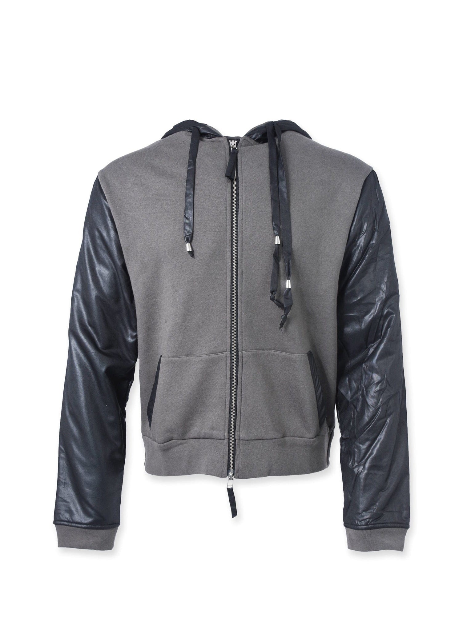 Khaki Grey and Black Satin Zip-Up Hoodie