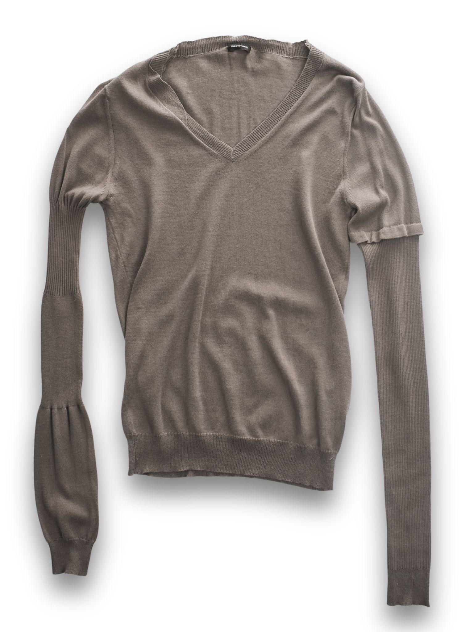 Khaki V-Neck Jumper with Ribbed Detailing