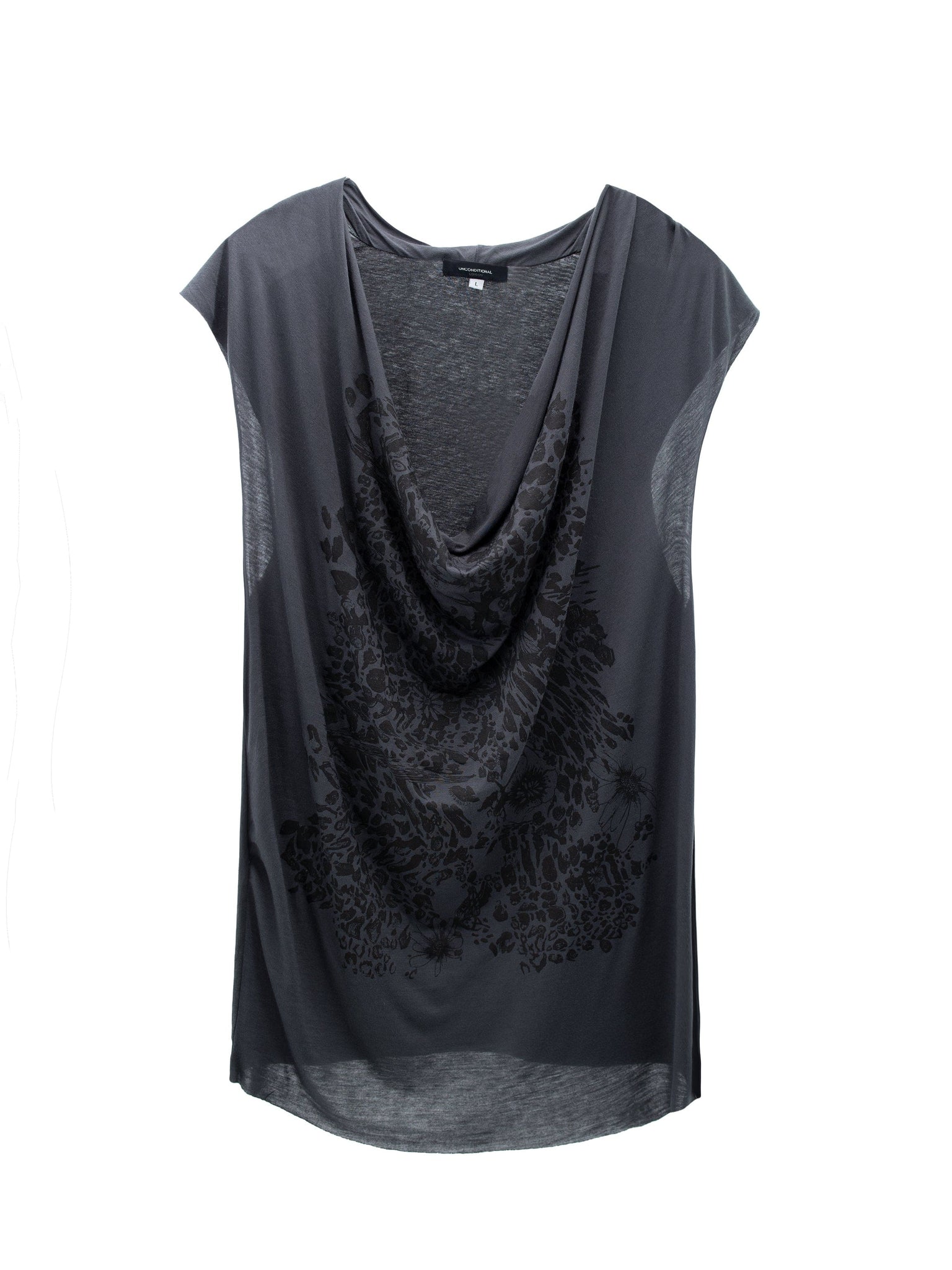 Leopard Swoop Neck Vest in Charcoal