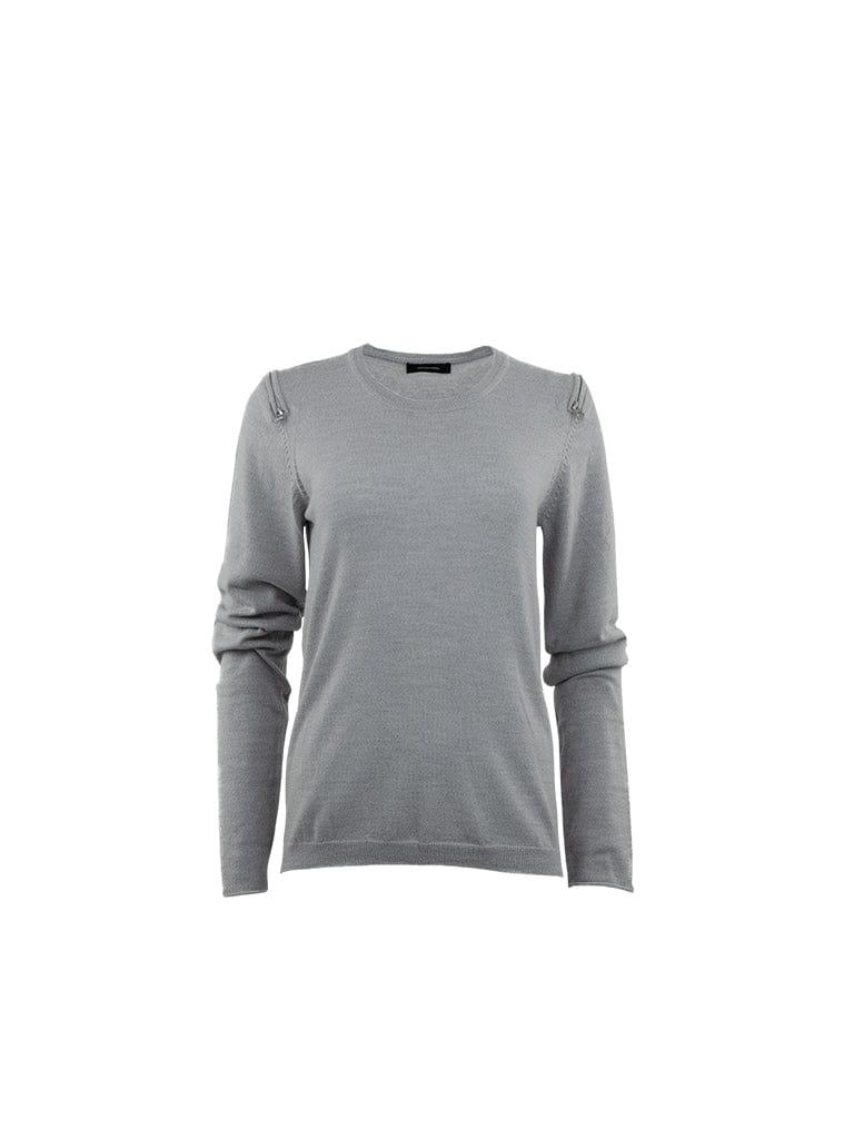 Light Grey Wool Jumper with Shoulder Zip and Tail Detail