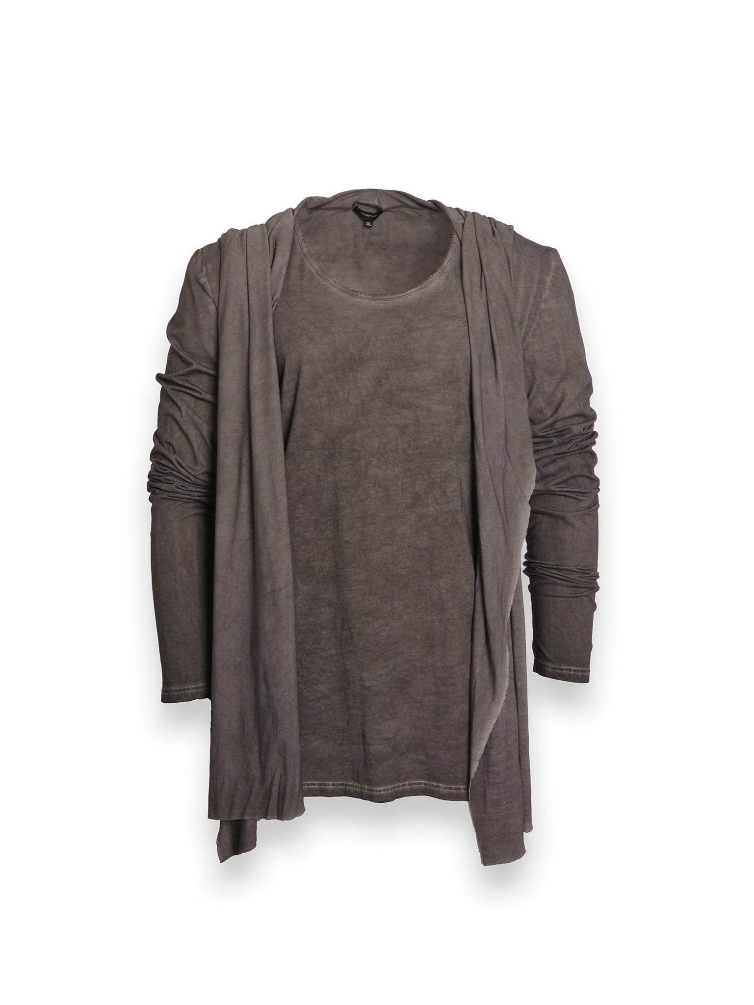 Long Sleeve Stone Grey Hoodie with Draping Detail