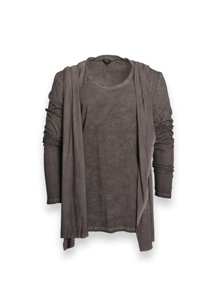 Long Sleeve Stone Grey Hoodie with Draping Detail