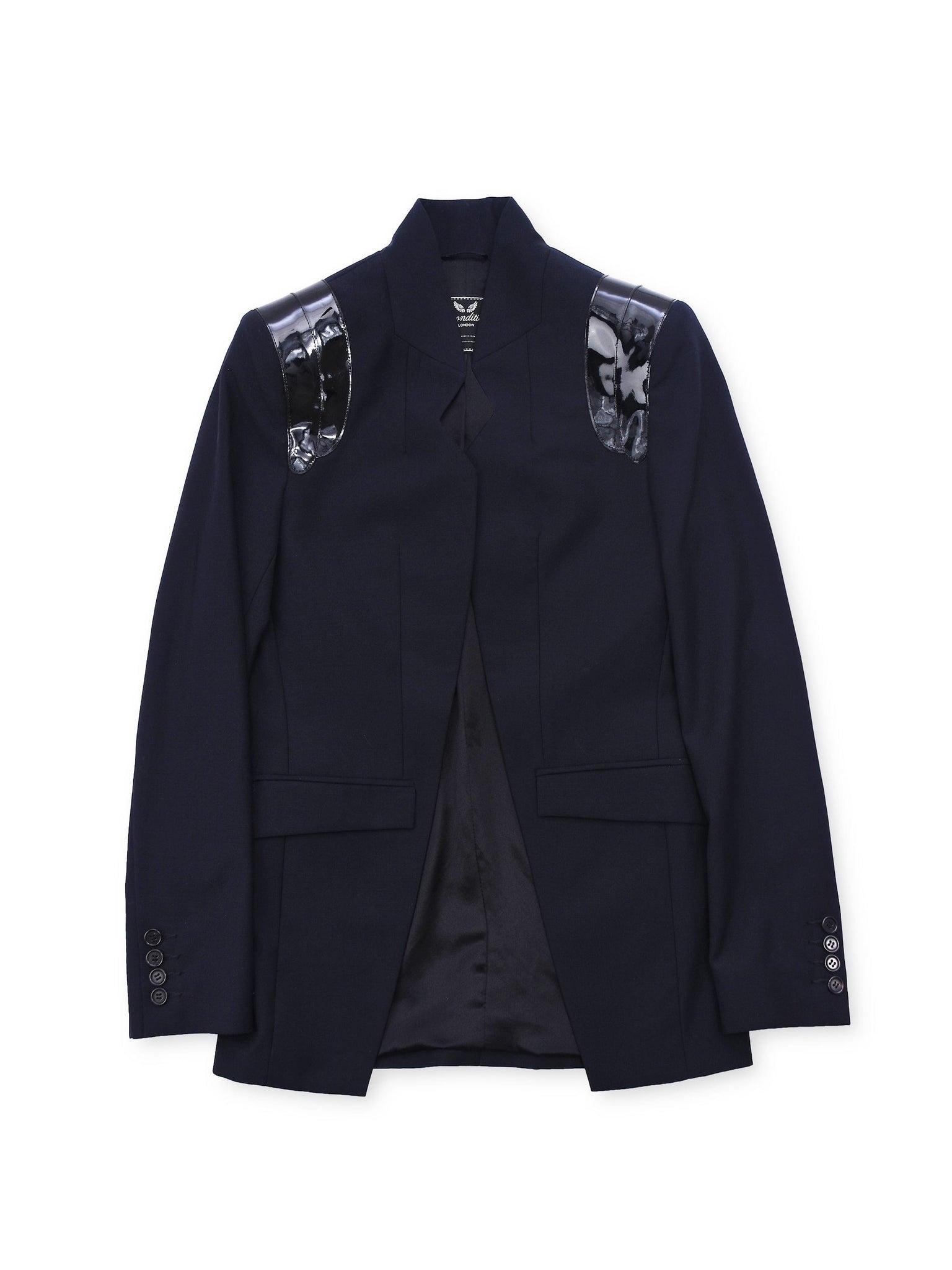 Midnight Navy Blazer with Patent Leather Details