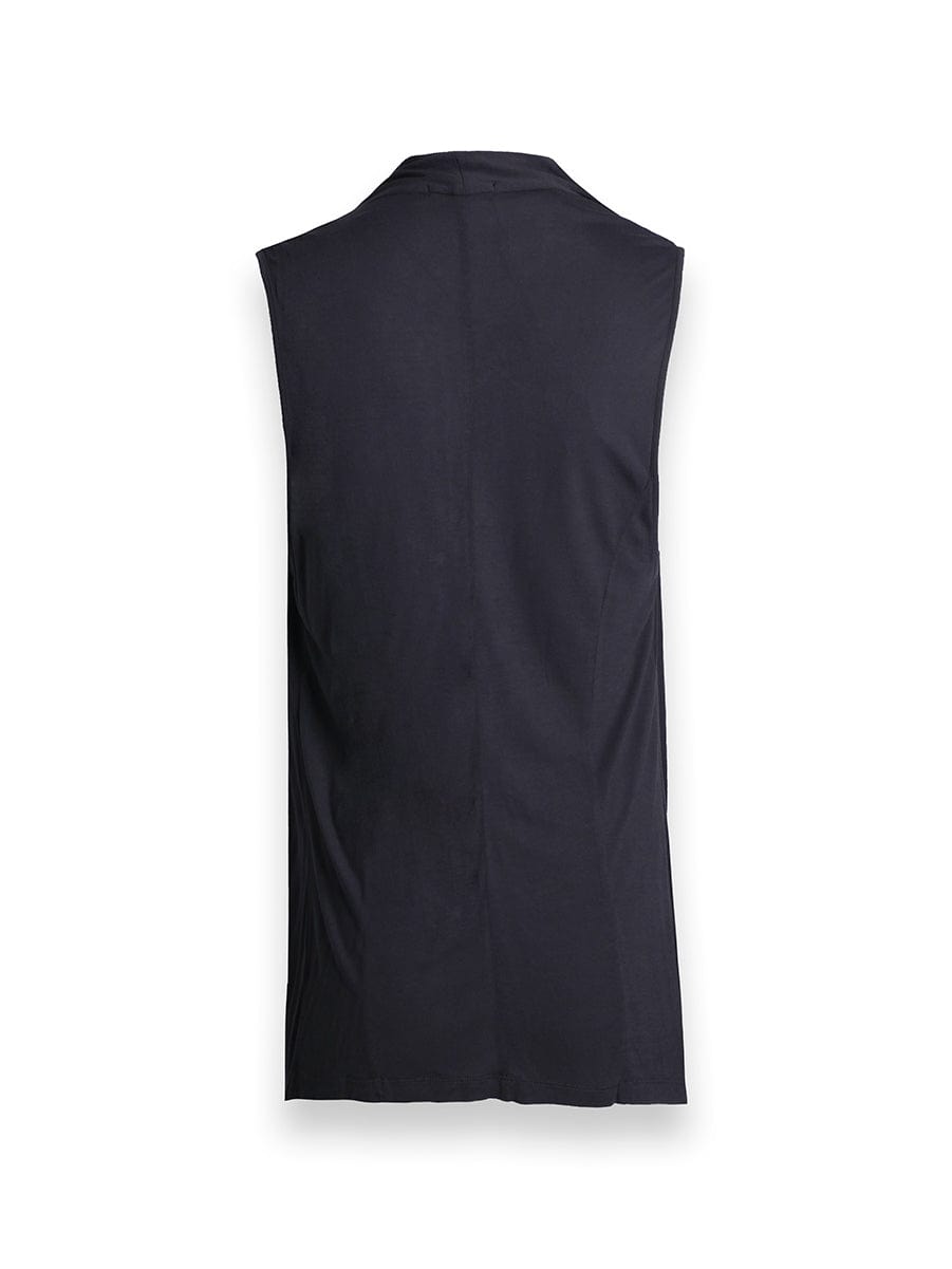 Navy Blue Light Cotton Asymmetric Zip Vest Top