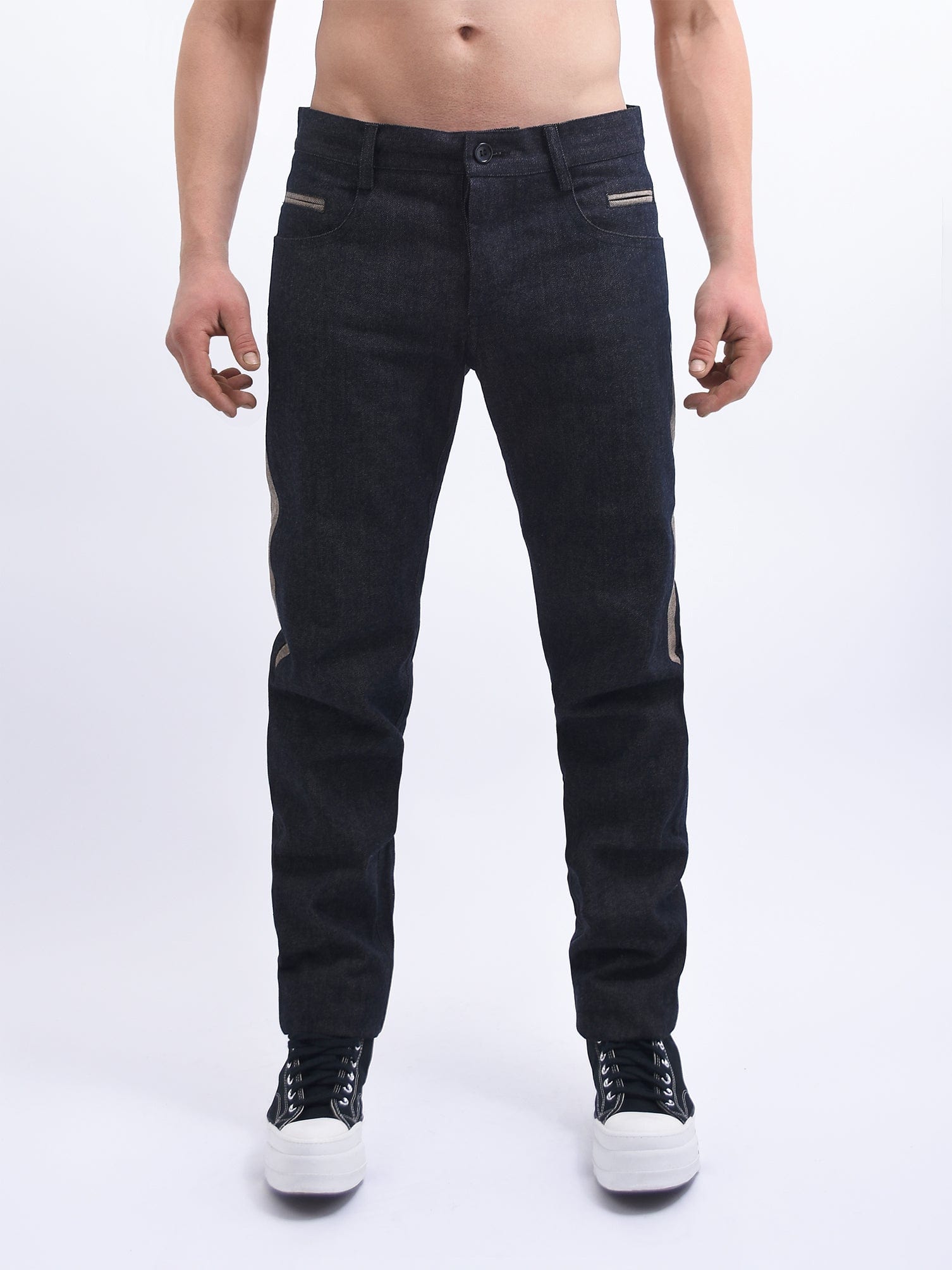 Navy Jeans with Contrast Detailing