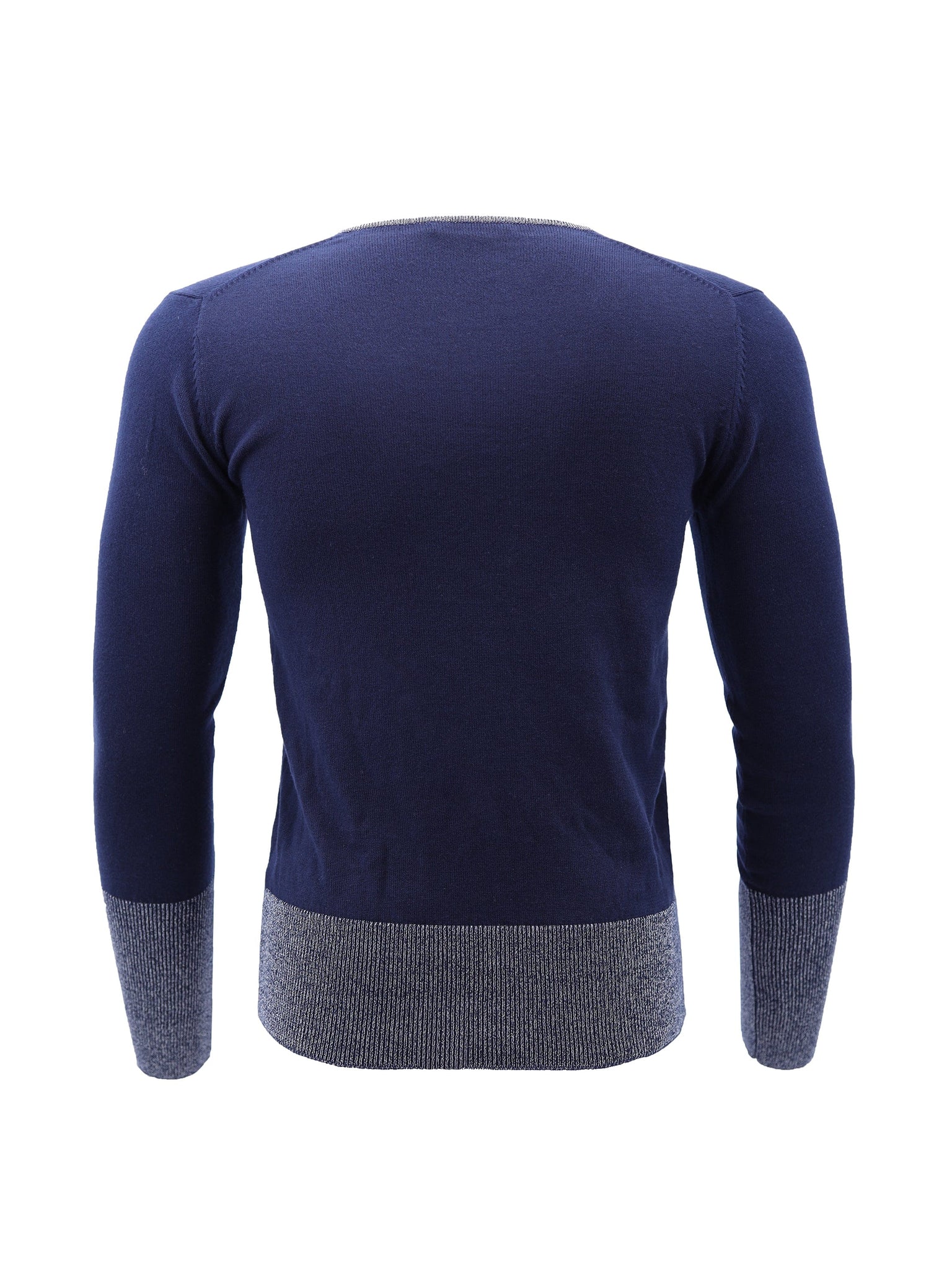 Navy V-Neck Knitted Jumper with Silver Detailing