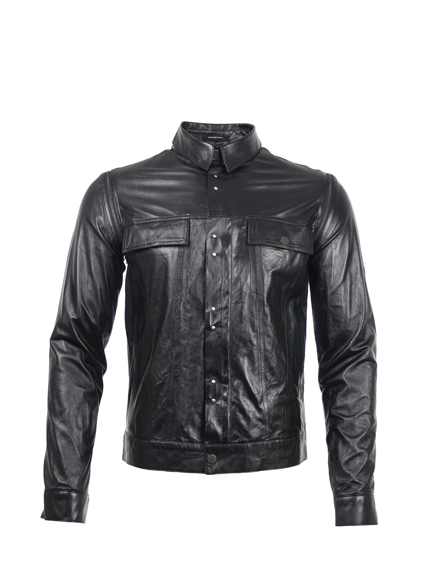 PAPER LEATHER TRUCKER JACKET IN BLACK