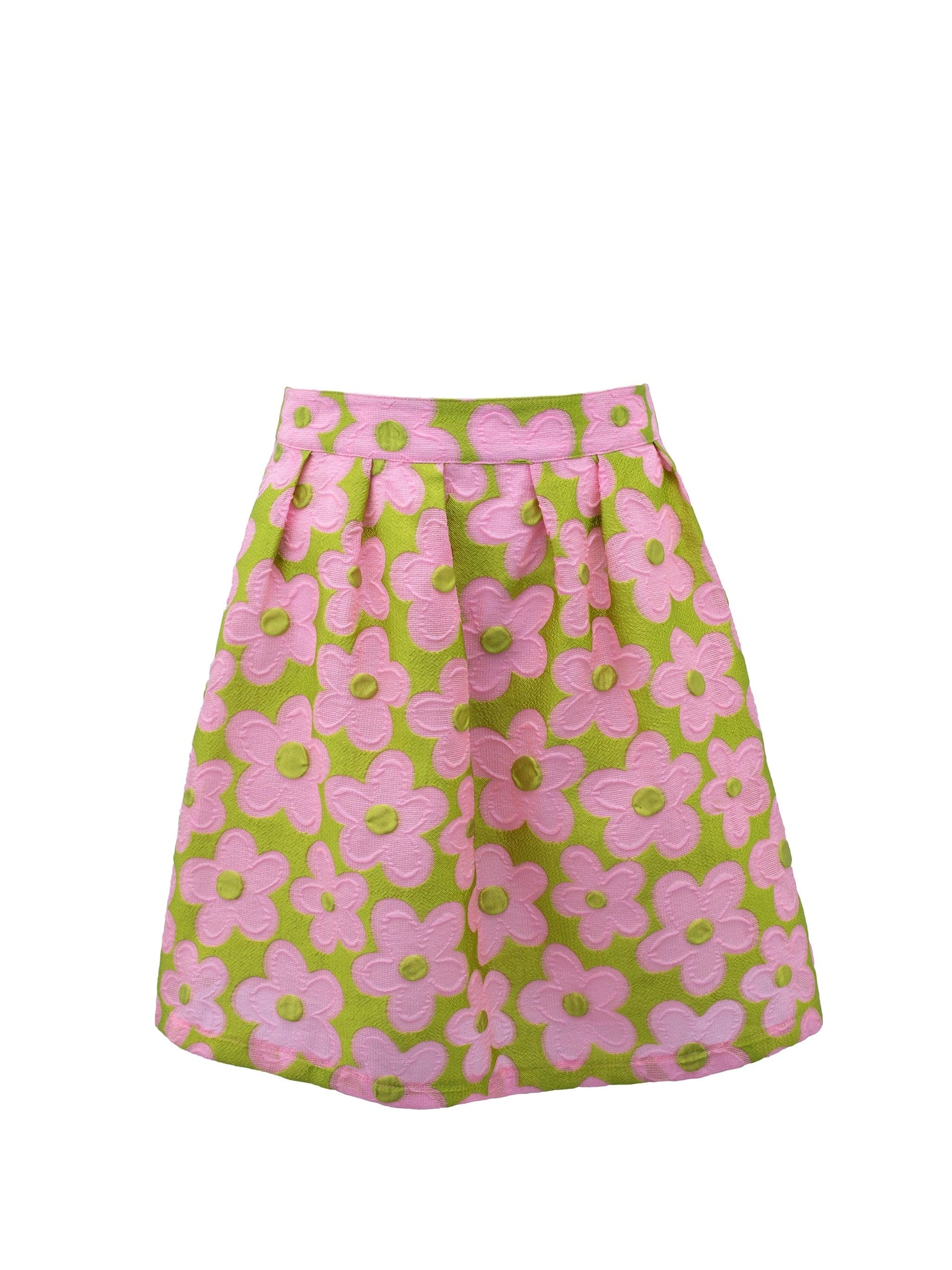 Pink & Lime Daisy Embroidered Skirt