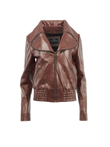 Signature Petal Collar Burgundy Leather Biker Jacket