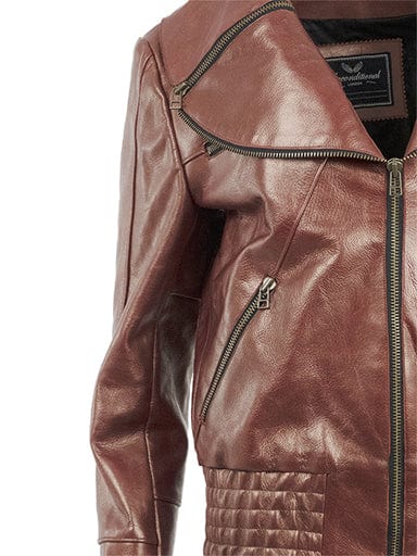 Signature Petal Collar Burgundy Leather Biker Jacket