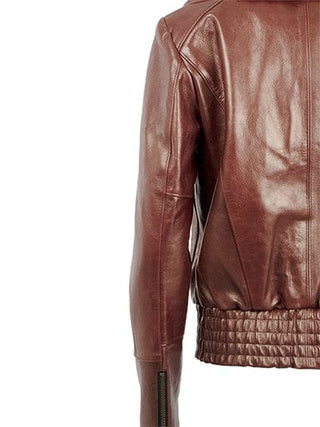 Signature Petal Collar Burgundy Leather Biker Jacket