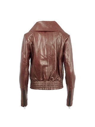 Signature Petal Collar Burgundy Leather Biker Jacket