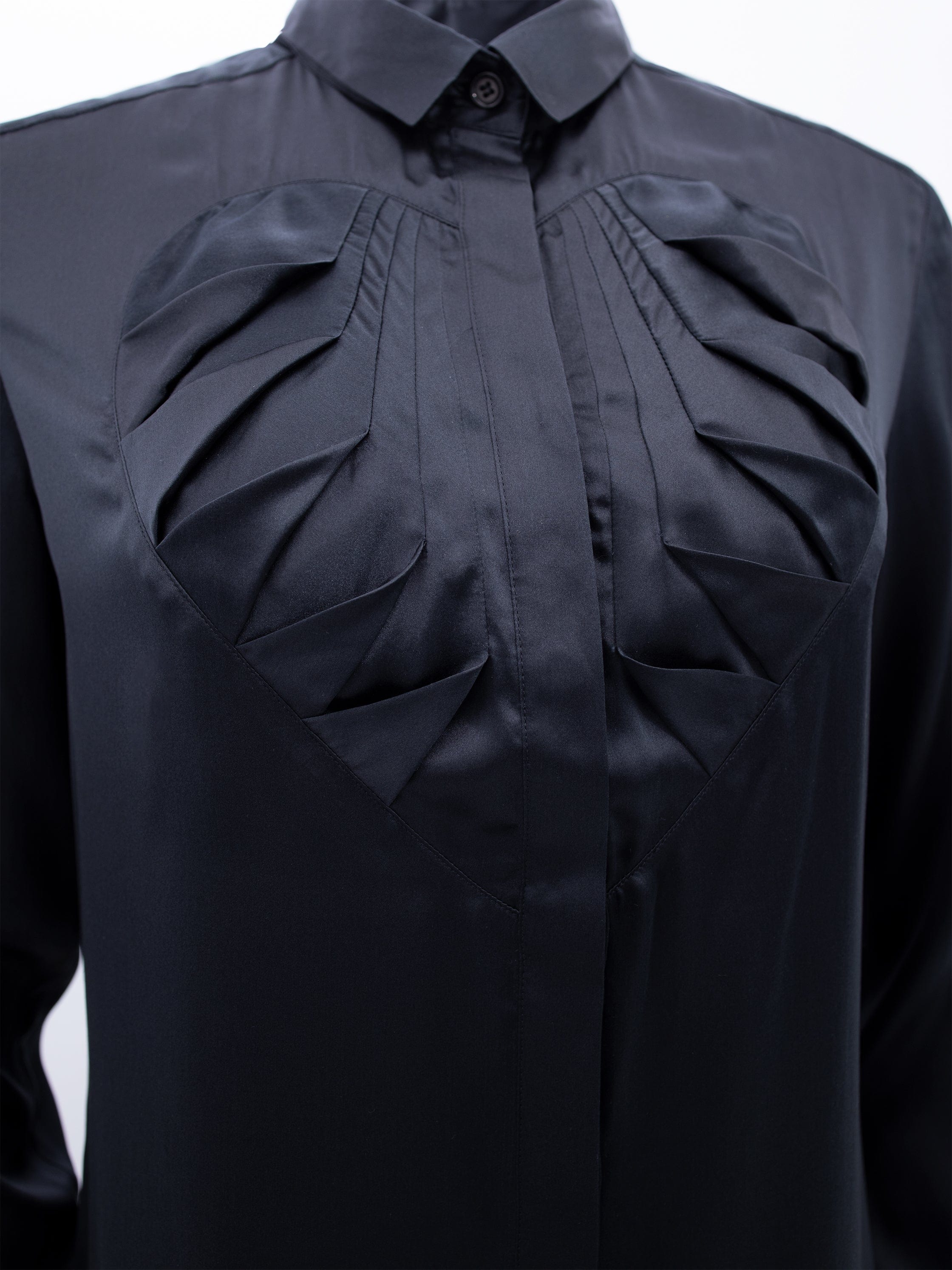 Silk Longline Patterned Shirt in Black