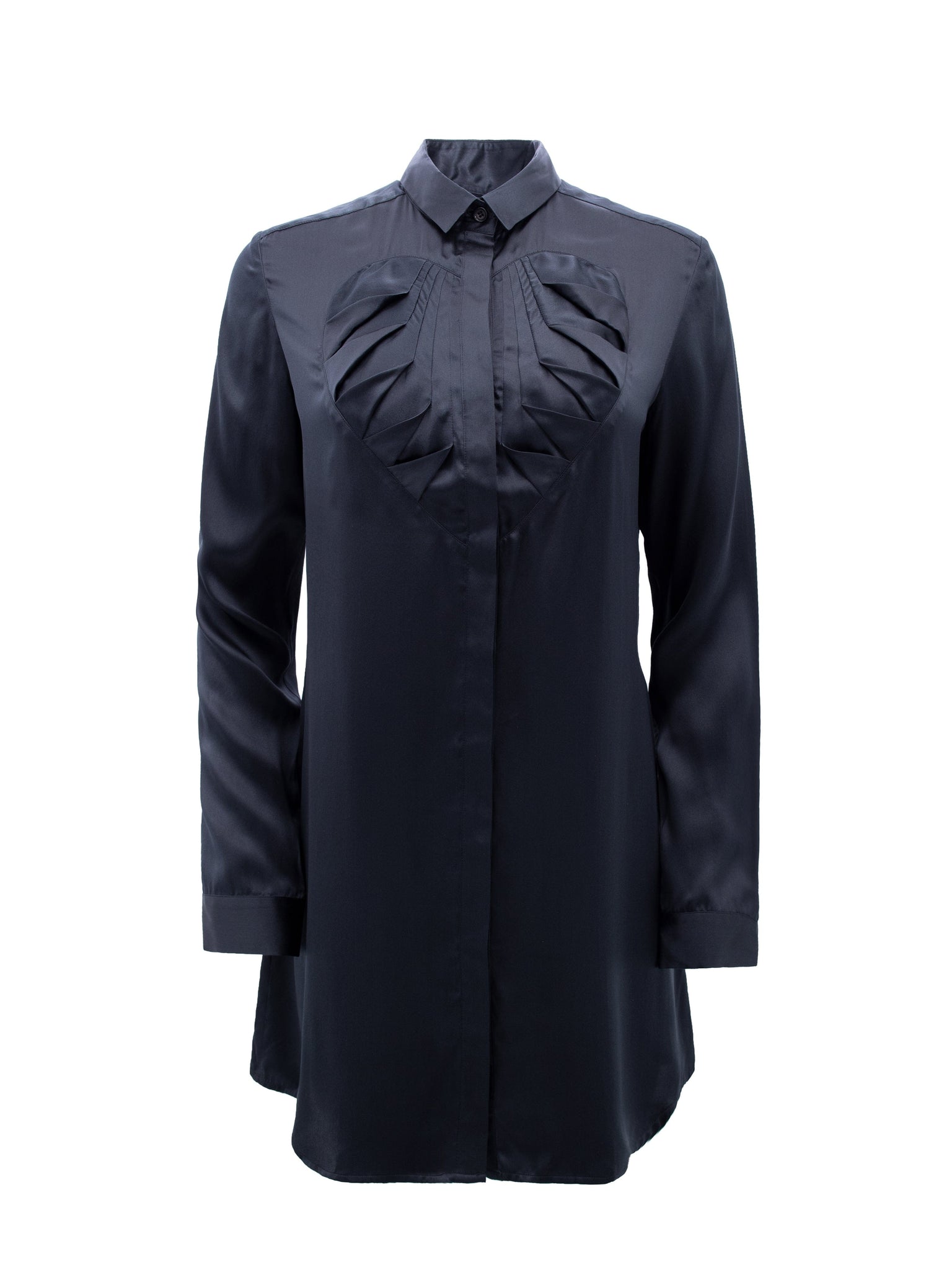 Silk Longline Patterned Shirt in Black