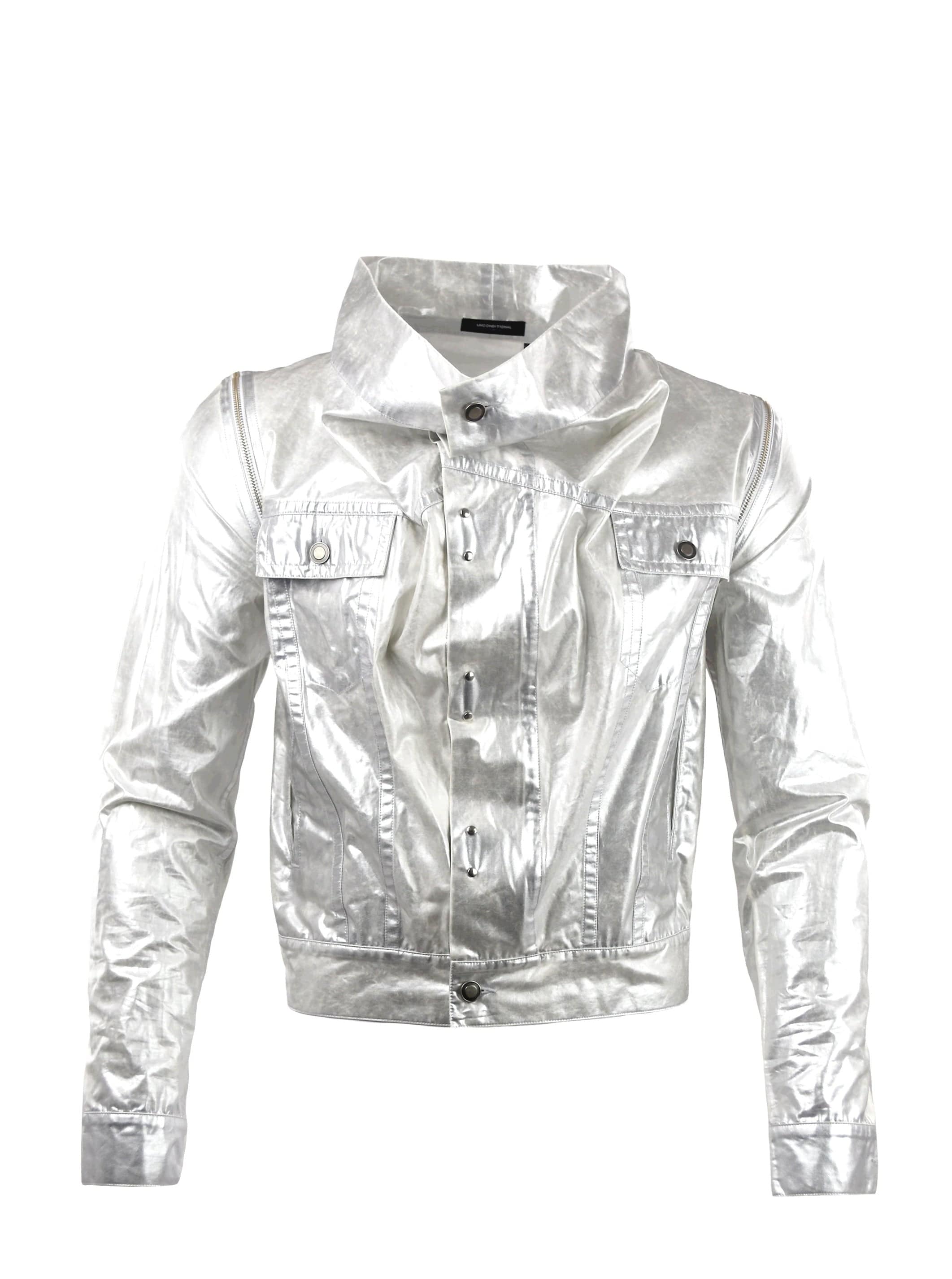 Silver Metal Jacket With Zip Off Sleeves