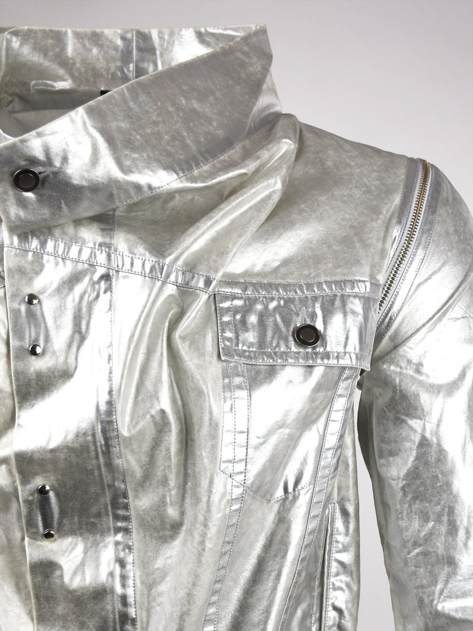 Silver Metal Jacket With Zip Off Sleeves