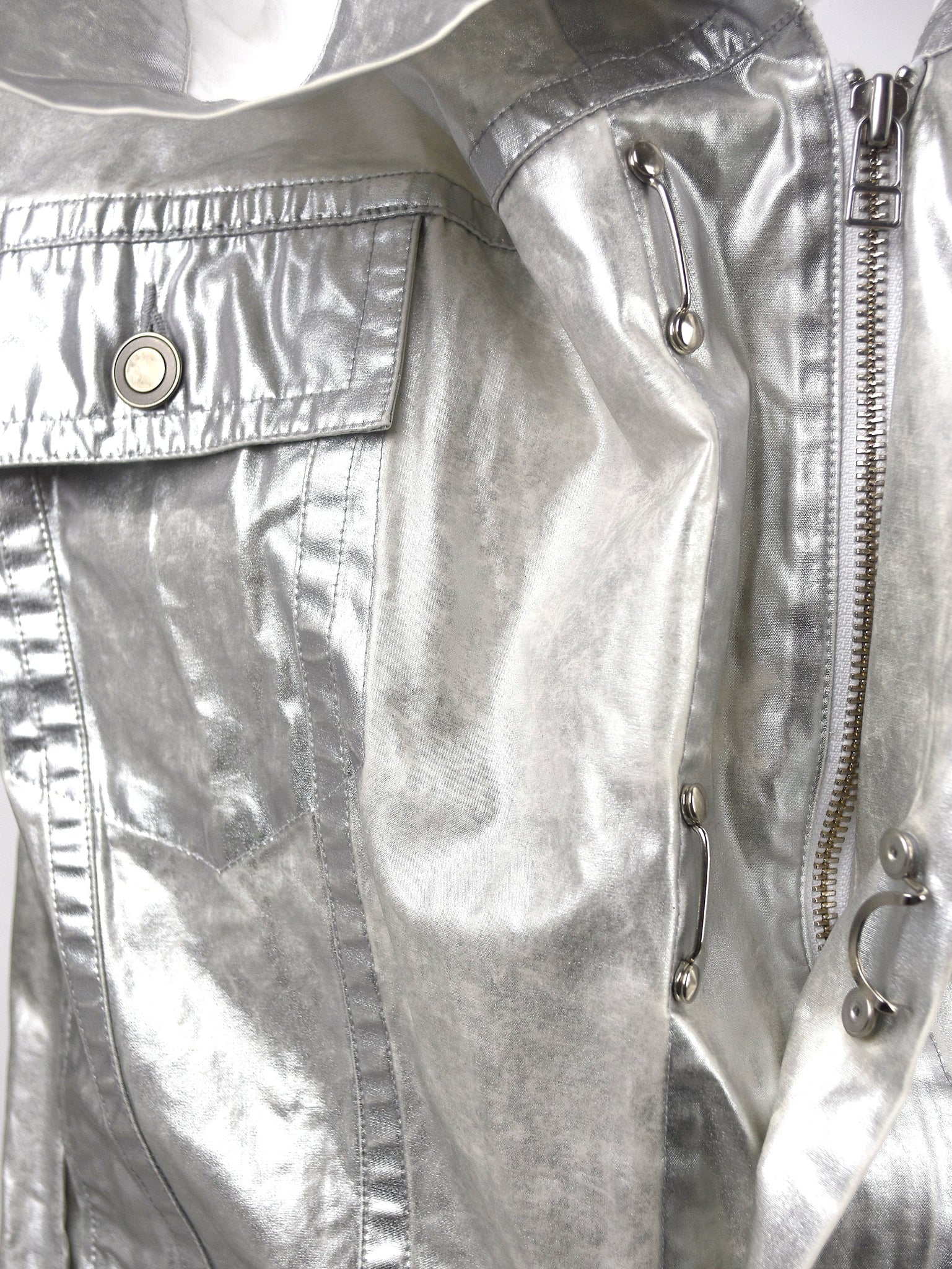 Silver Metal Jacket With Zip Off Sleeves