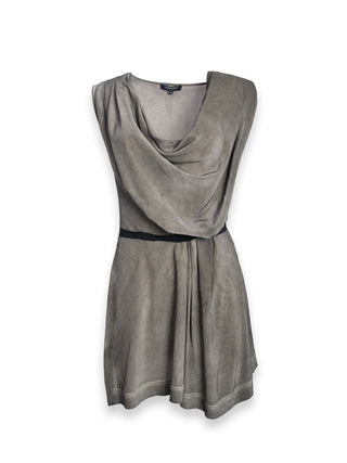 Stone Grey Cowl Neck Dress with Tie Up Detail