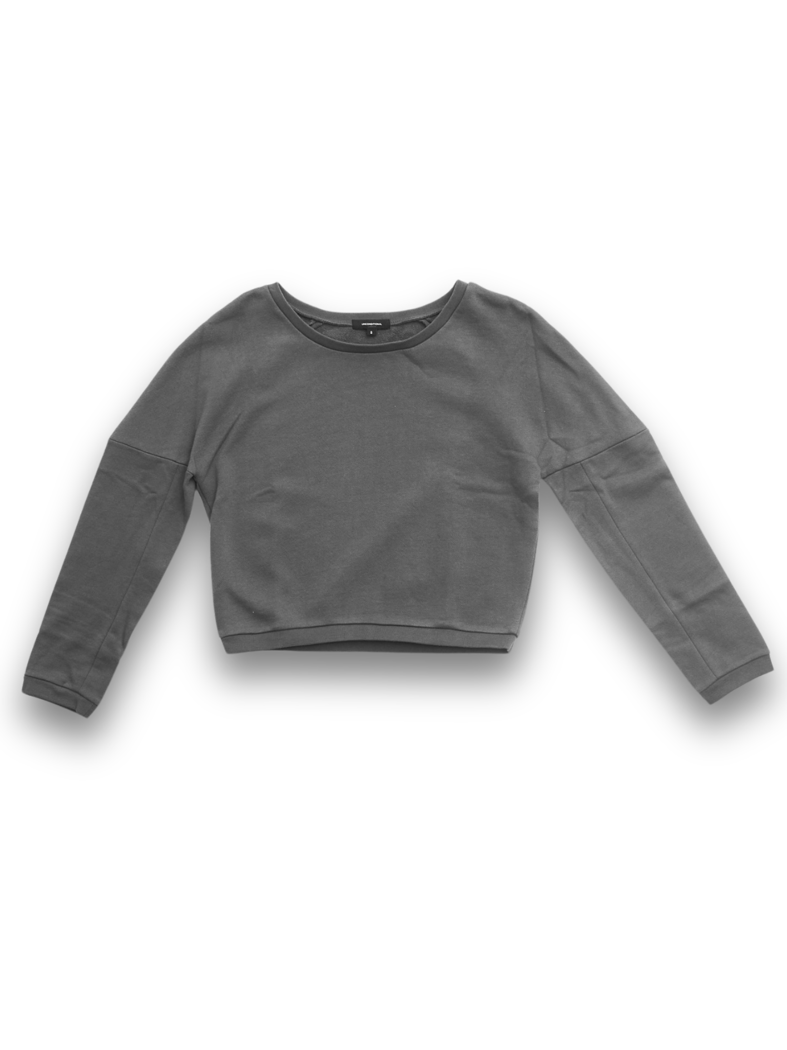 Stone Grey Cropped Long Sleeve Jumper with Hem Detailing