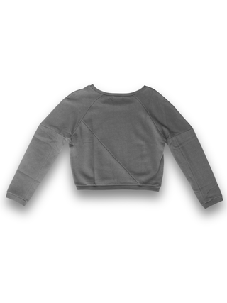 Stone Grey Cropped Long Sleeve Jumper with Hem Detailing