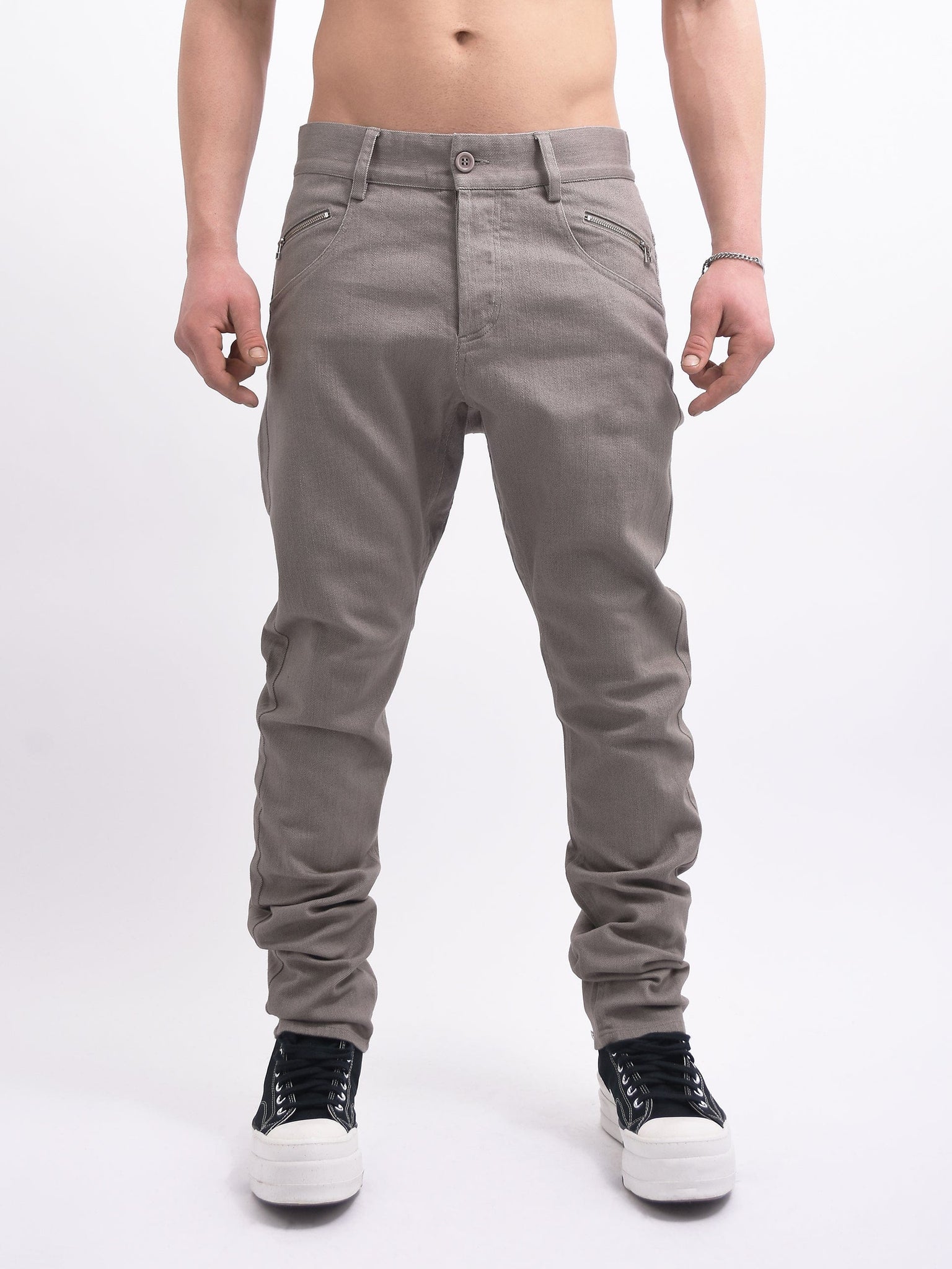 Stone Grey Jeans with Leg Zips