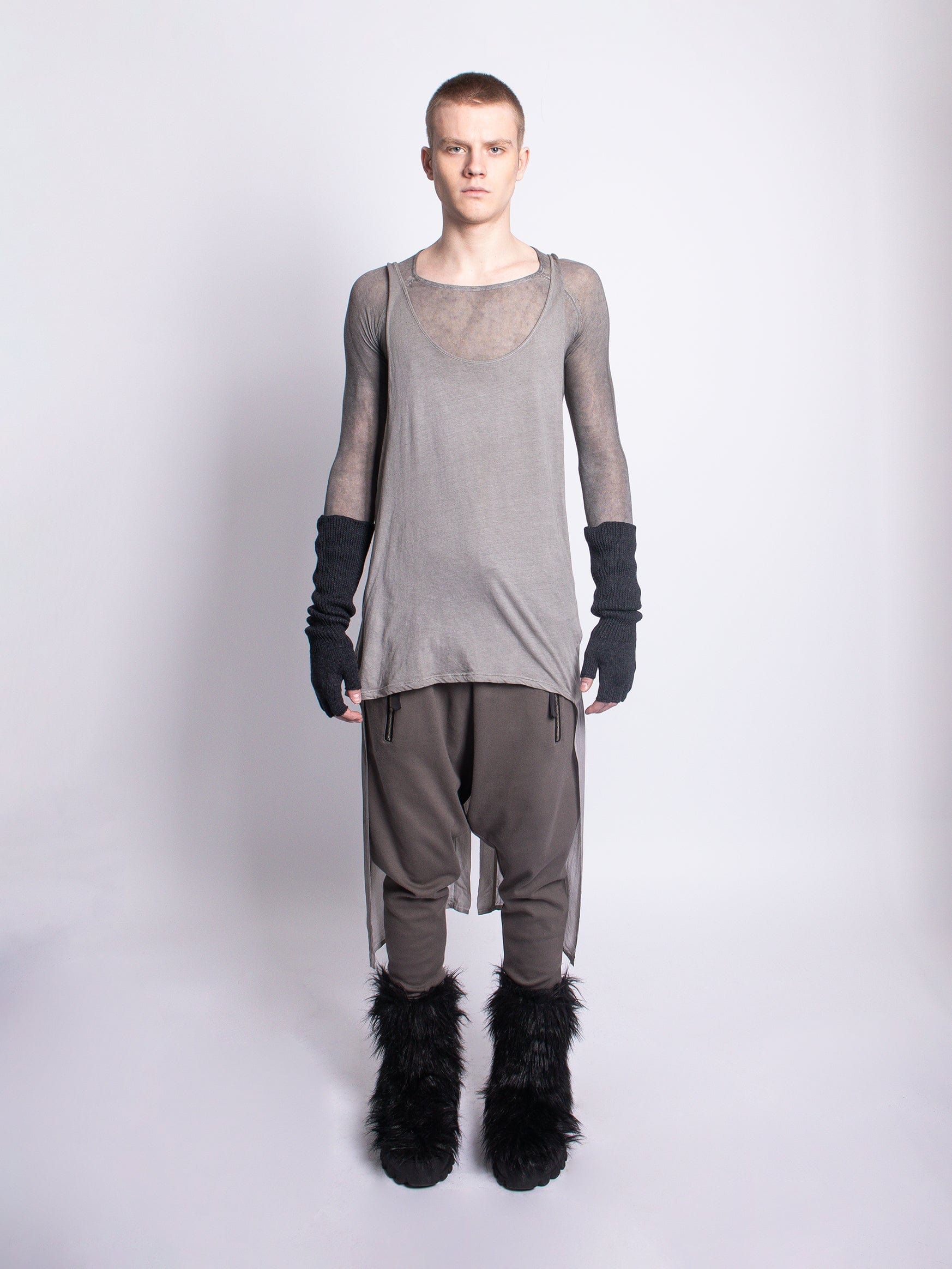Stone Grey Vest with Tail Coat Draped Detailing
