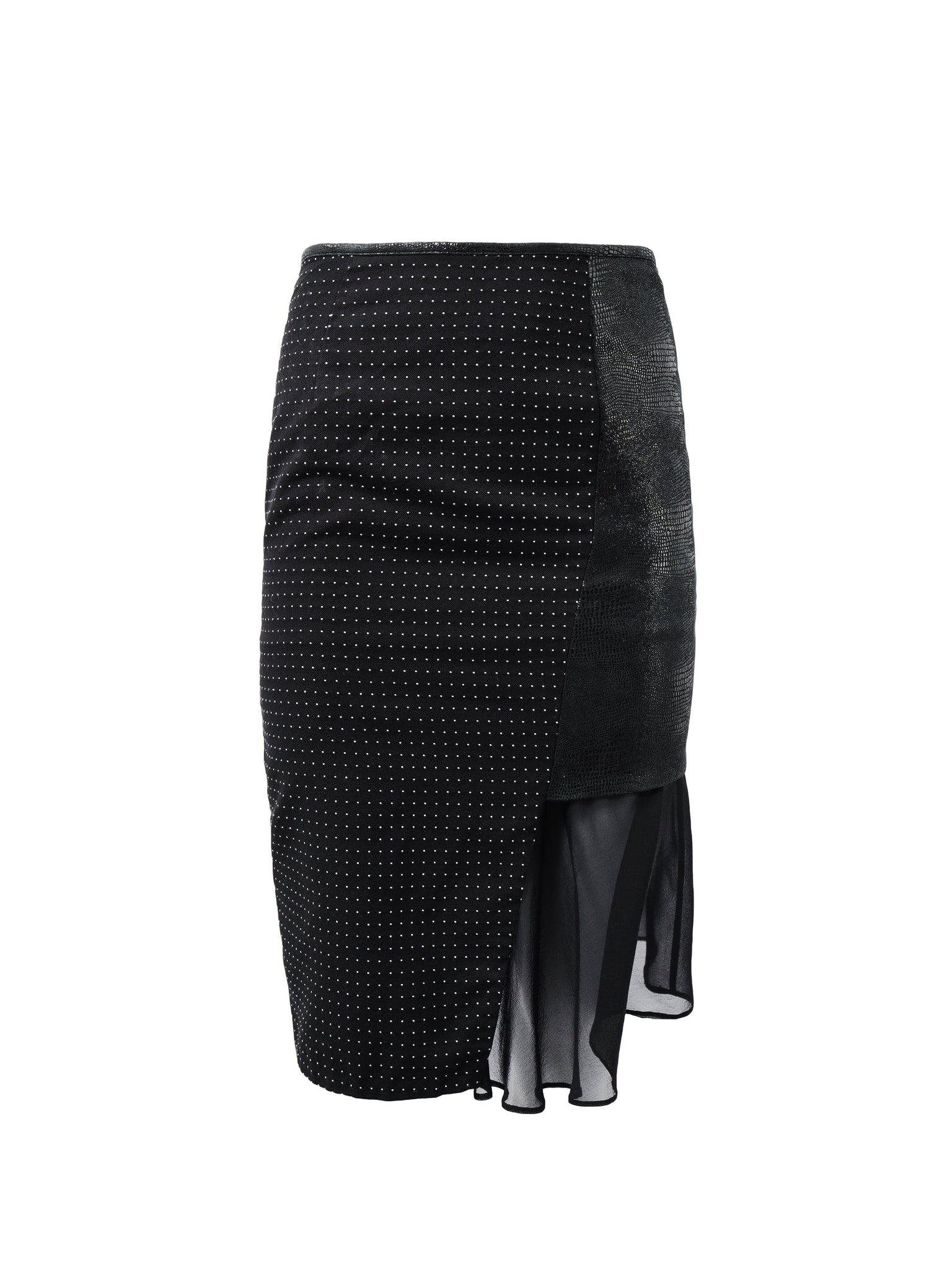 Stretch Leather Black Skirt with Polka Dot Detailing