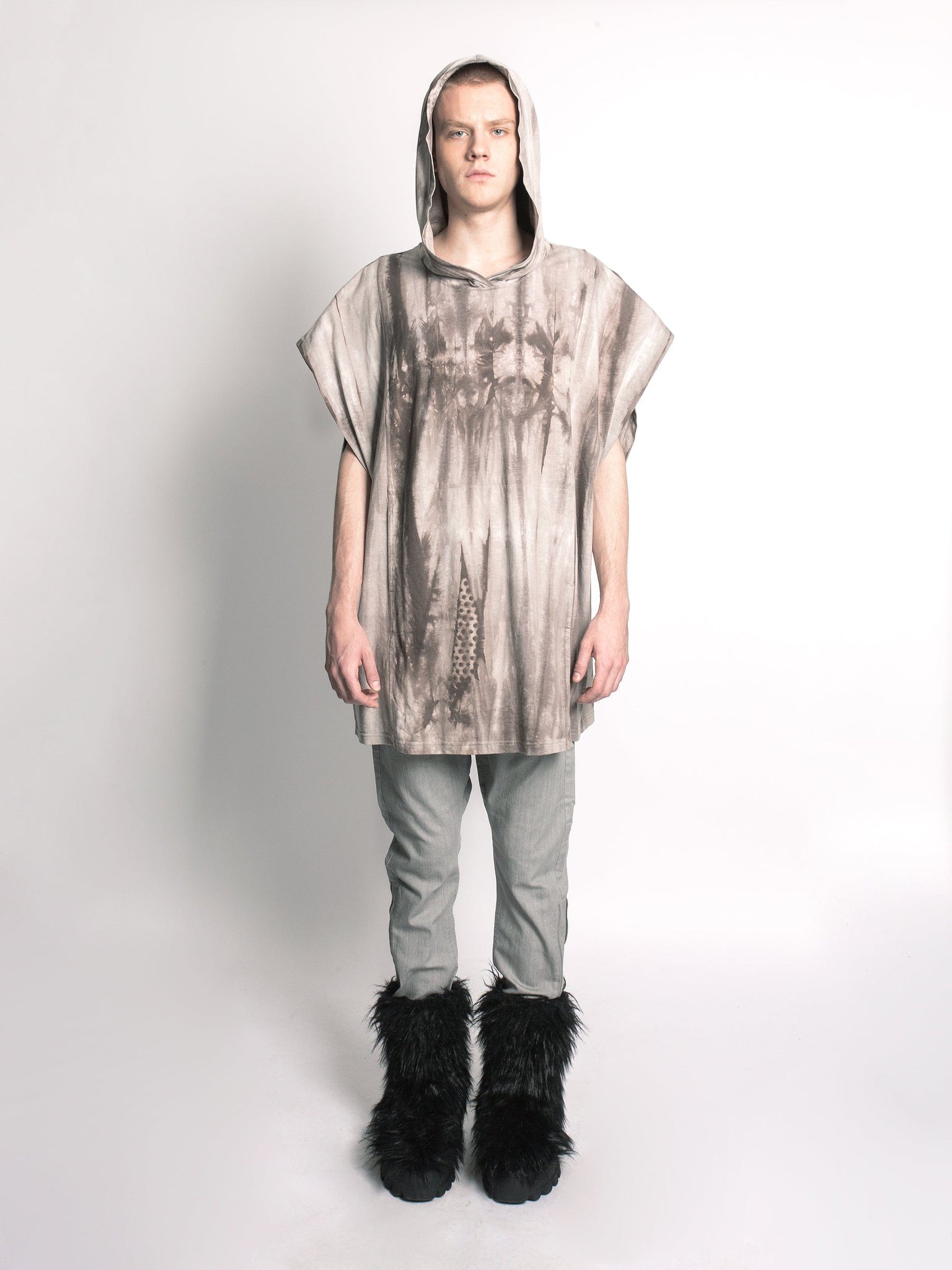 Taupe Grey Tye Dye Hooded Surfer T-Shirt