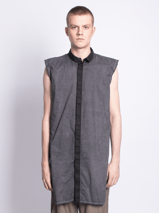 Two Tone Dark Grey Sleeveless Button Up Shirt