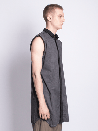 Two Tone Dark Grey Sleeveless Button Up Shirt