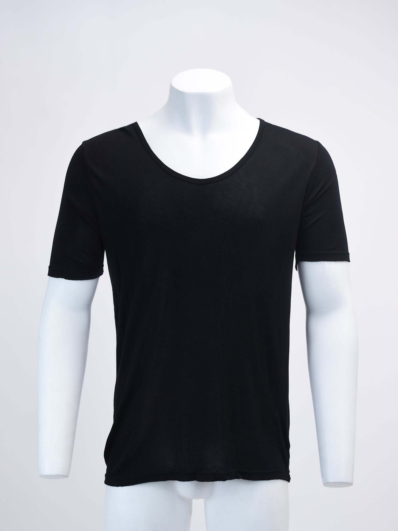 Black Rayon Oversized Wide Neck T-Shirt