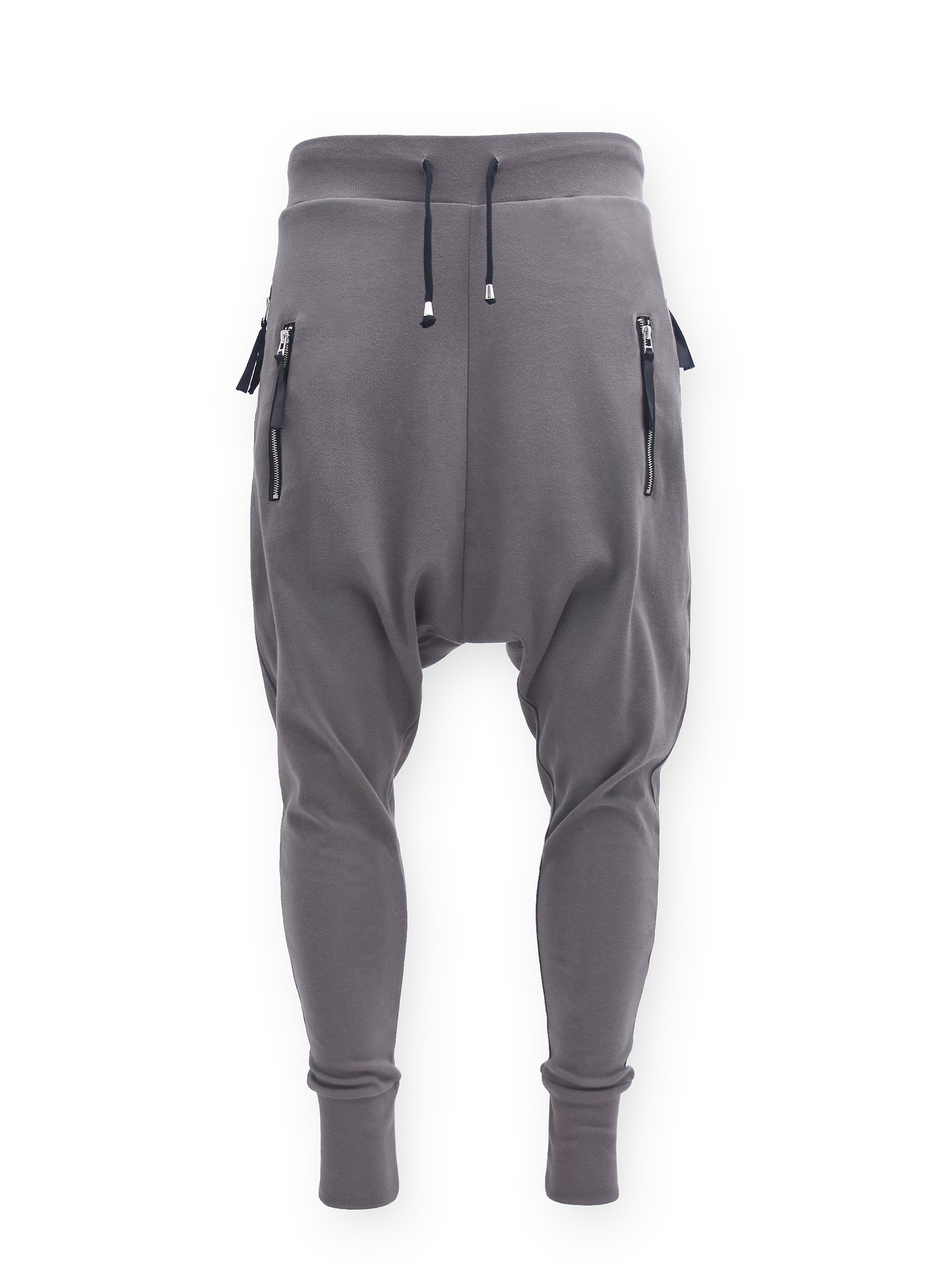 Brown Double Silver Zipped Drop Crotch Joggers