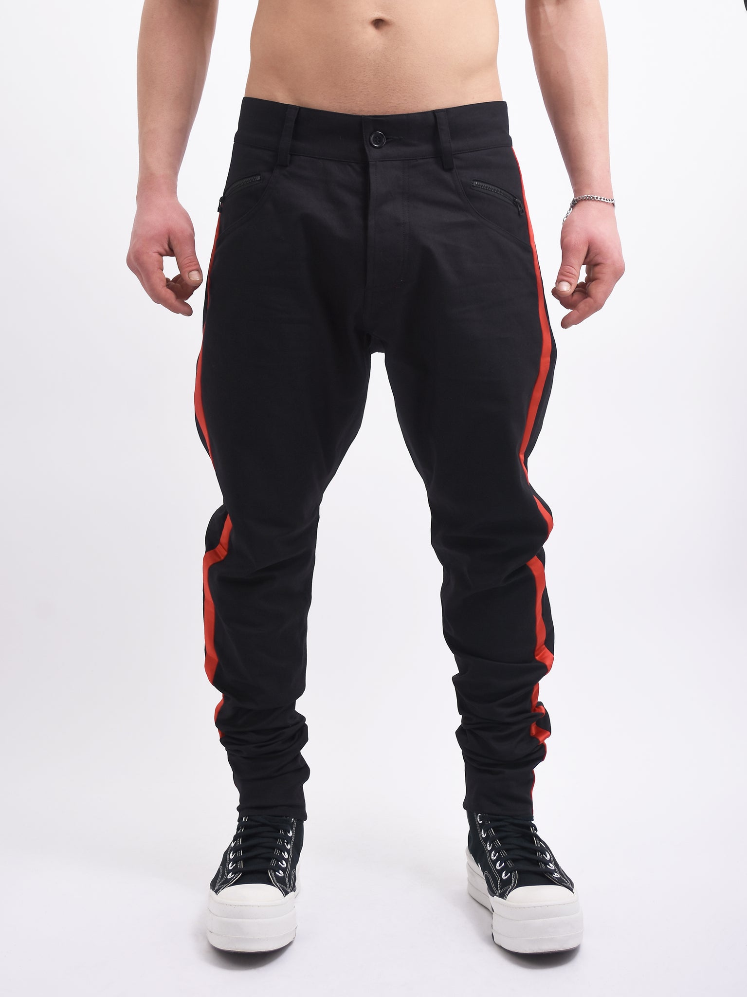 Black Jeans with Red Satin Side Stripe