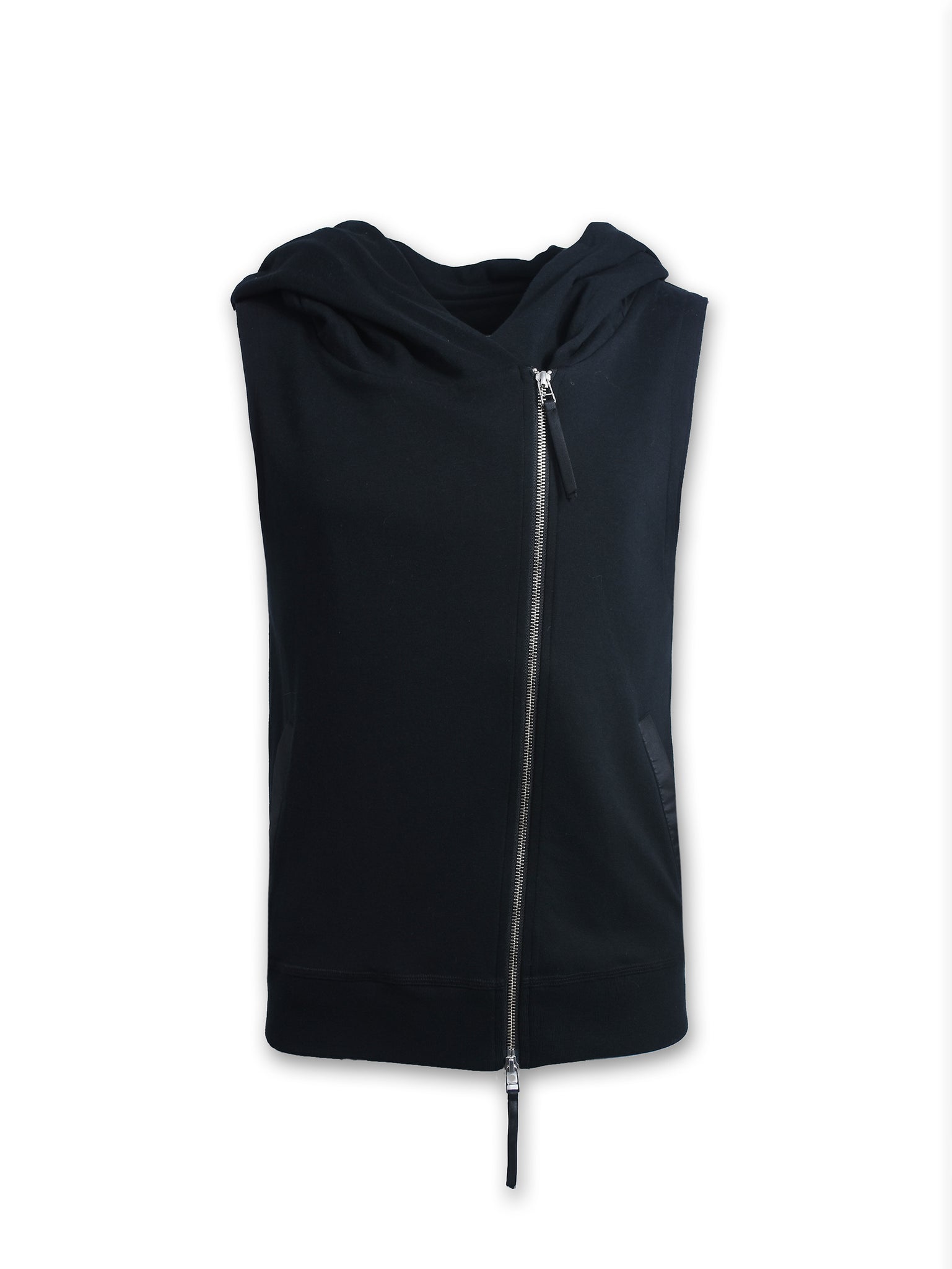 Black Sleeveless Side Zip Ghost Hoodie