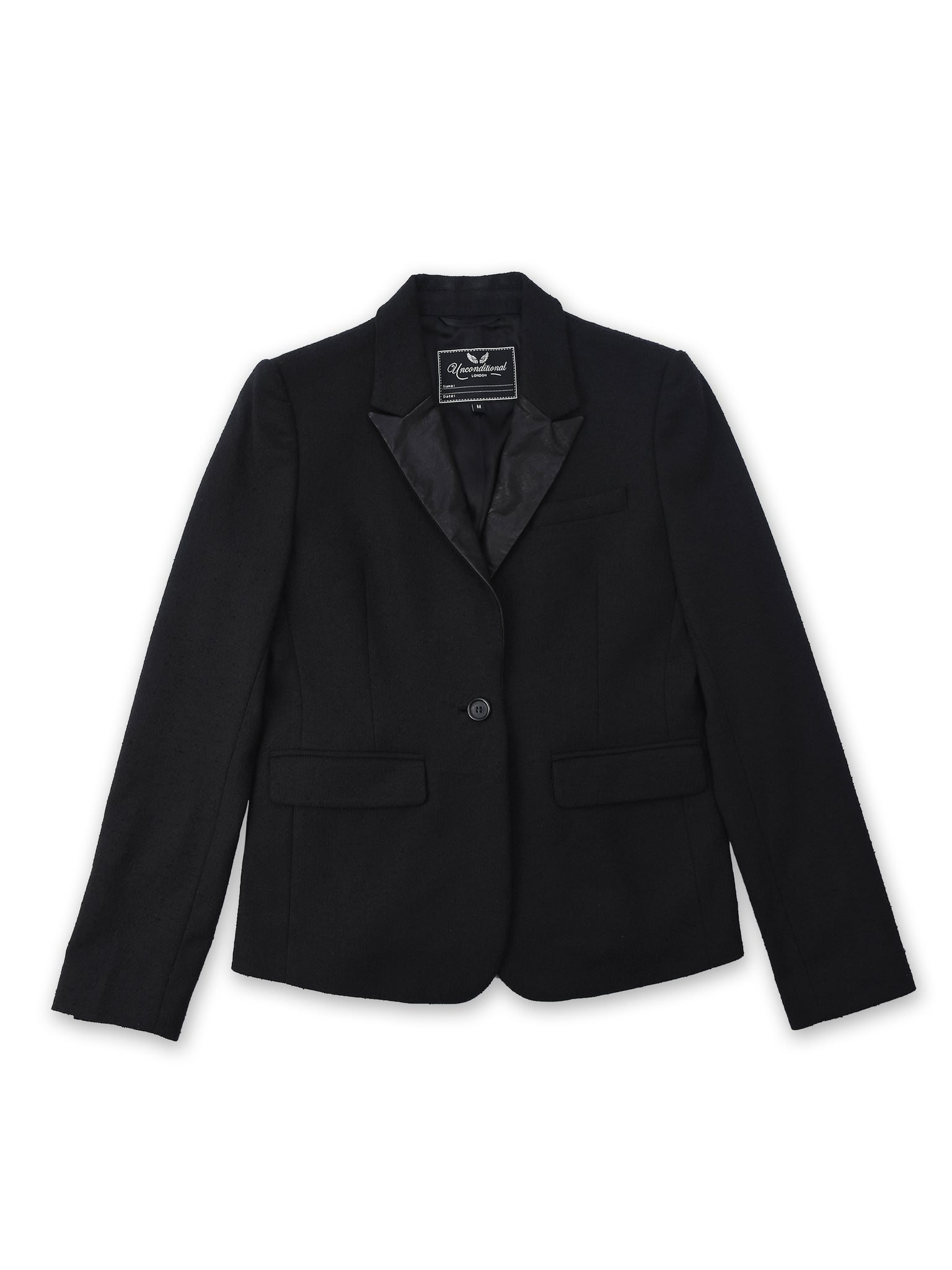 Black Contrast Blazer with Leather Detailing