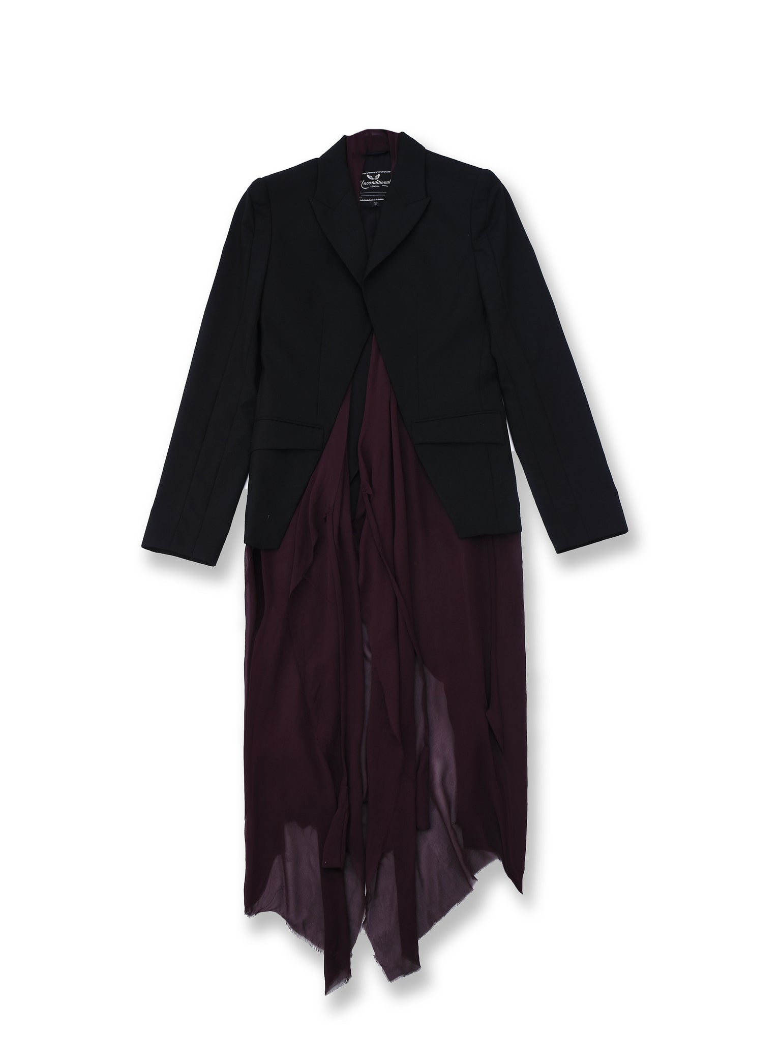 Black Cutaway Blazer with Wine Draping