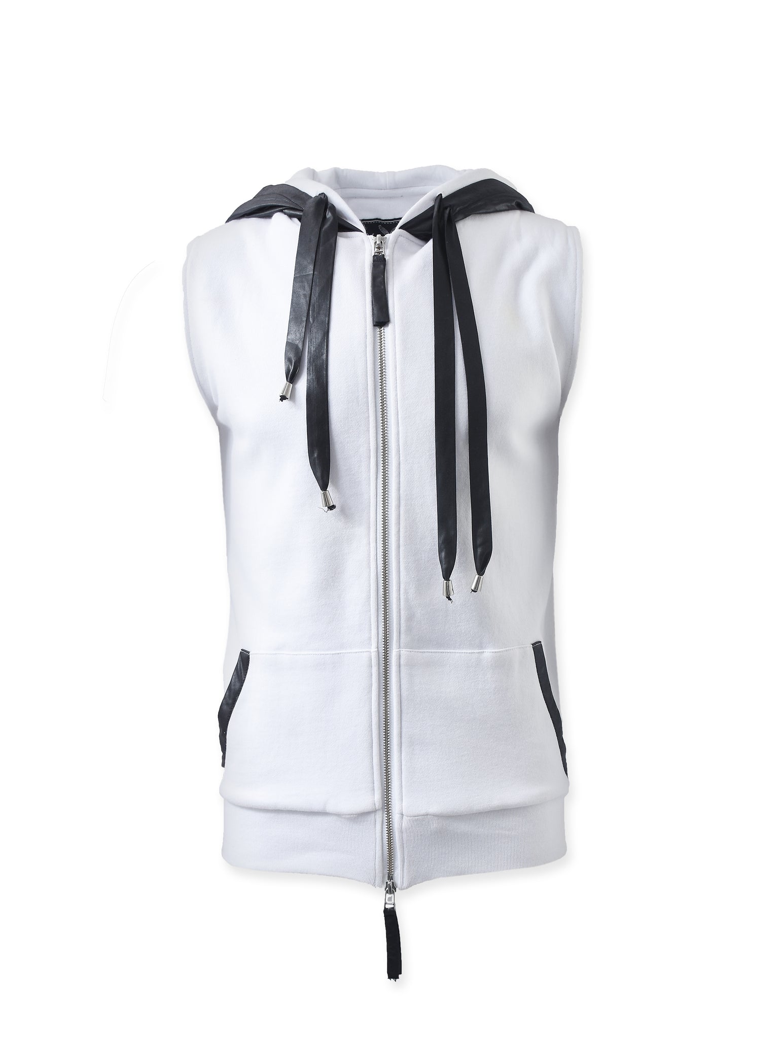 Black and White Sleeveless Hooded Vest