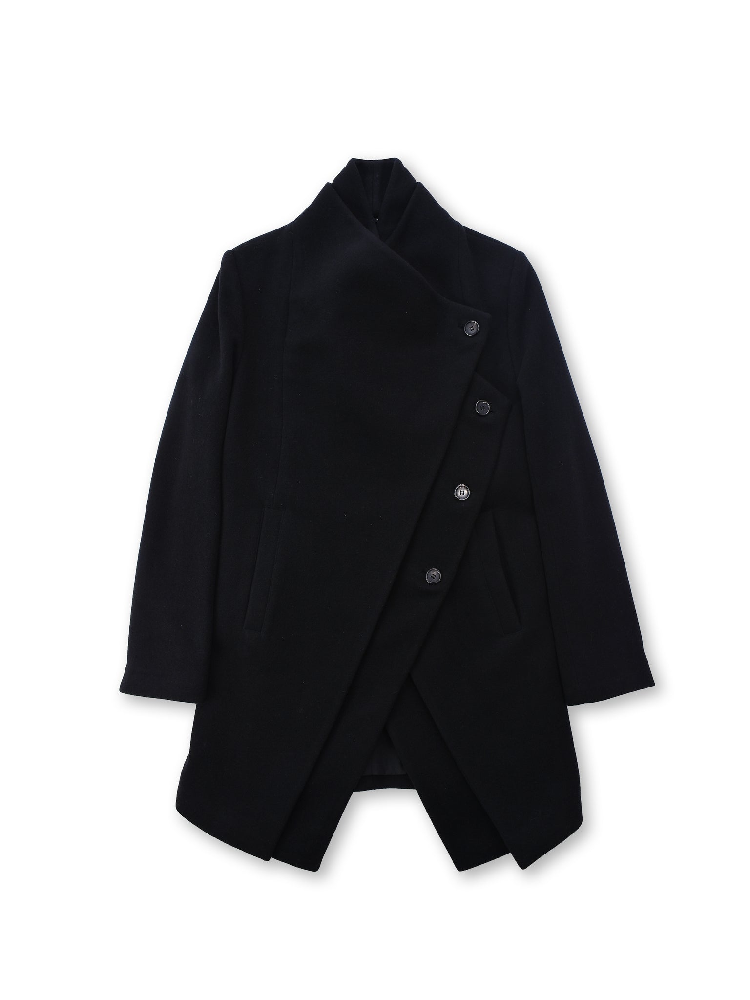 Asymmetric Button Up Wool Jacket in Black