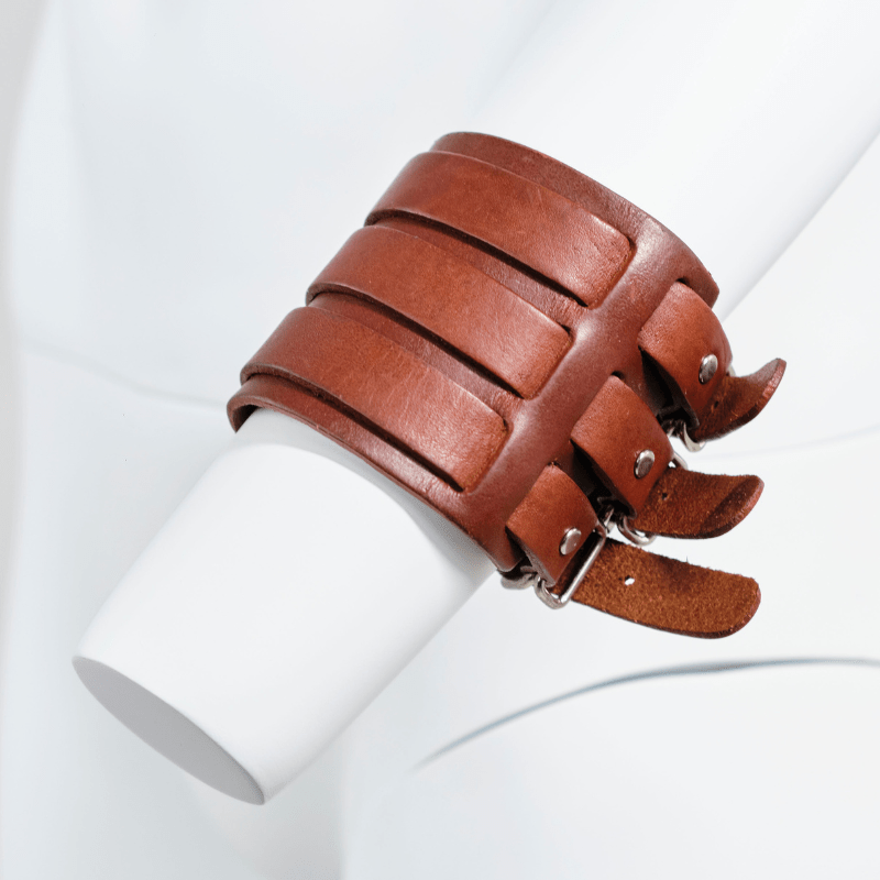 Vintage Deep Red Leather Three Buckle Cuff