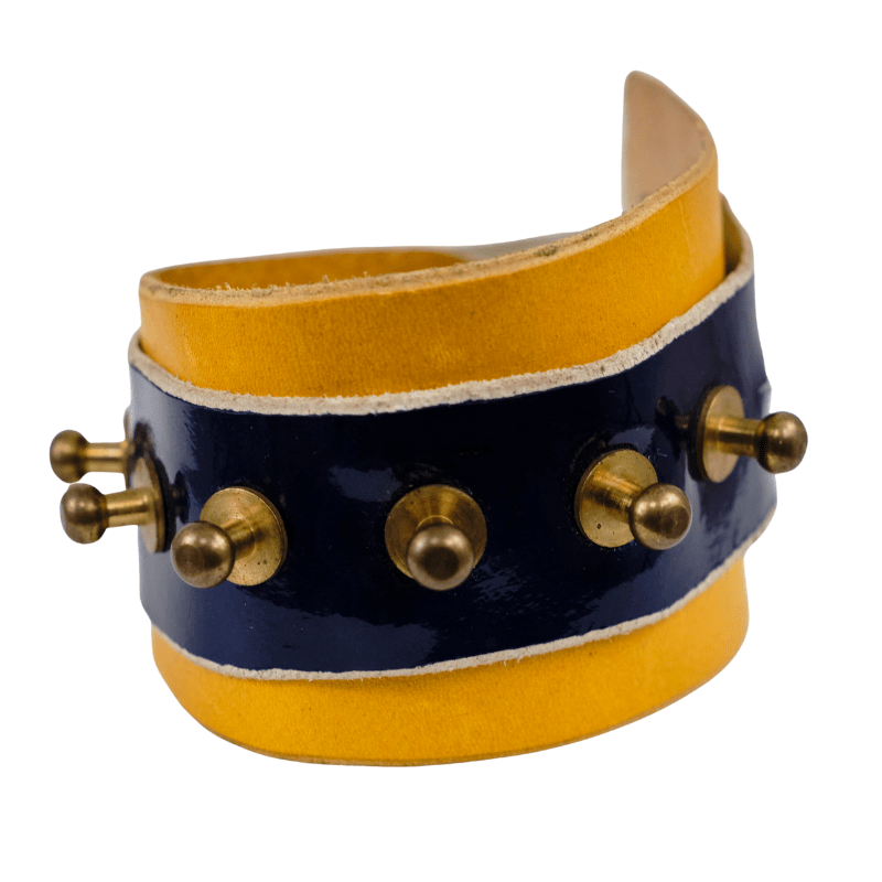 Vintage Una Burke Deep Blue Yellow Leather Bracelet