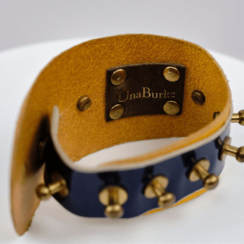 Vintage Una Burke Deep Blue Yellow Leather Bracelet
