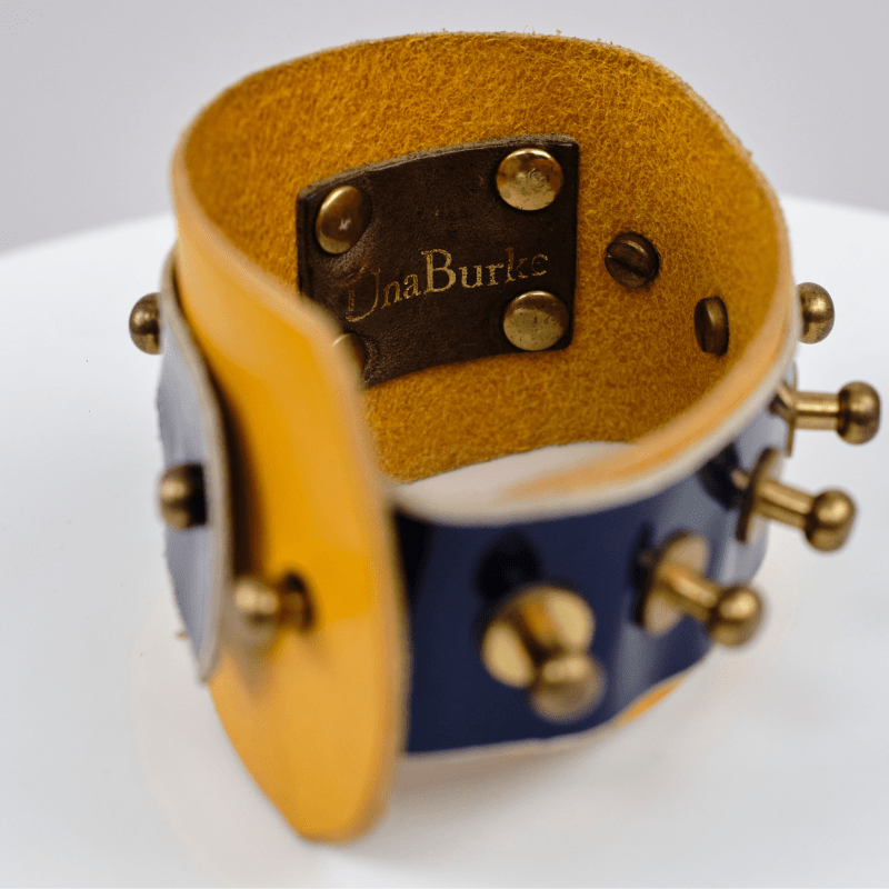 Vintage Una Burke Deep Blue Yellow Leather Bracelet