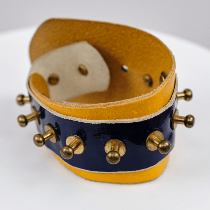 Vintage Una Burke Deep Blue Yellow Leather Bracelet