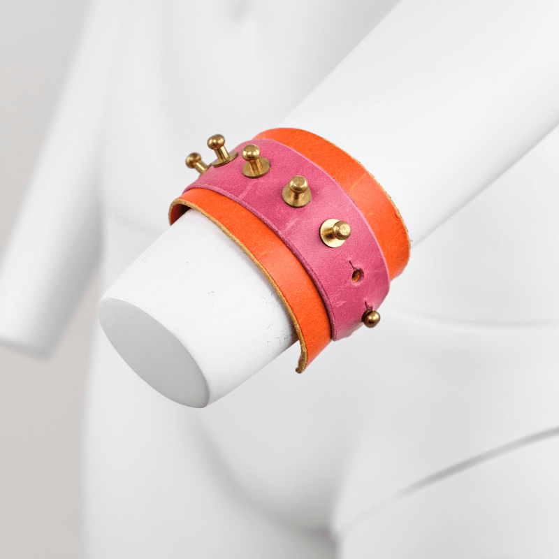 Vintage Una Burke Orange Pink Leather Bracelet